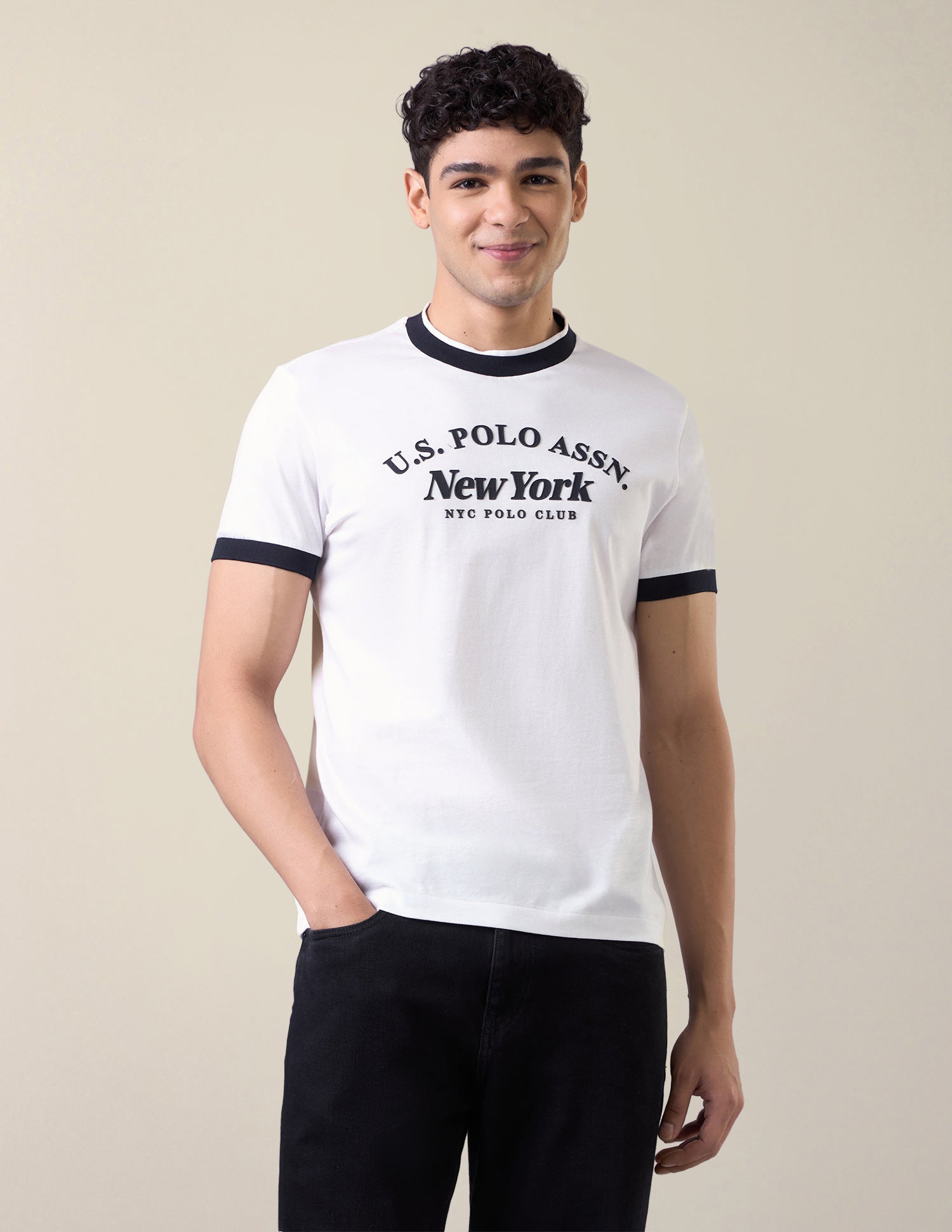 Typographic Brand Printed Slim Fit T-Shirt White - U.S. Polo Assn. India | Large