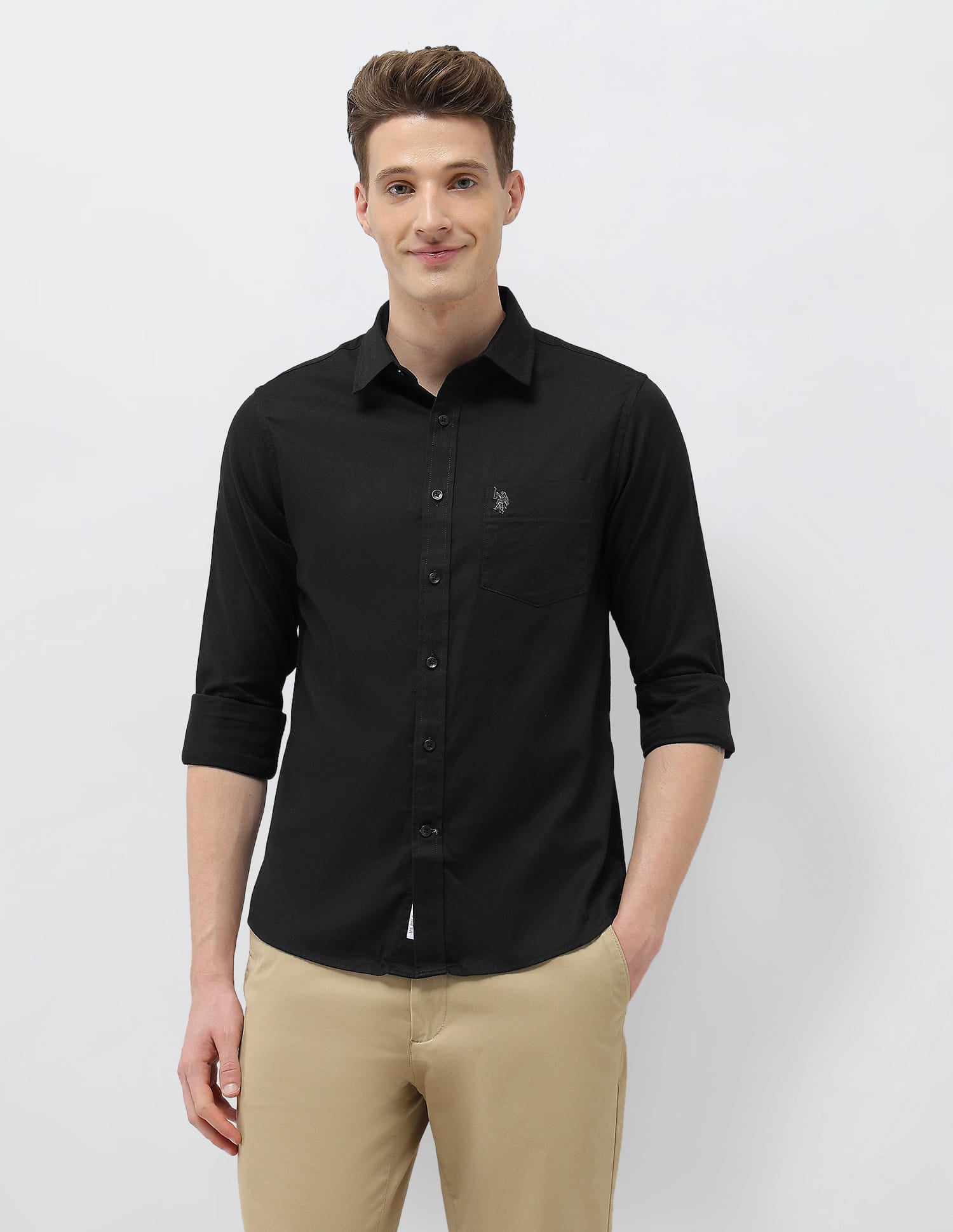 New Port Marina Dobby Shirt Black - U.S. Polo Assn. India | Large