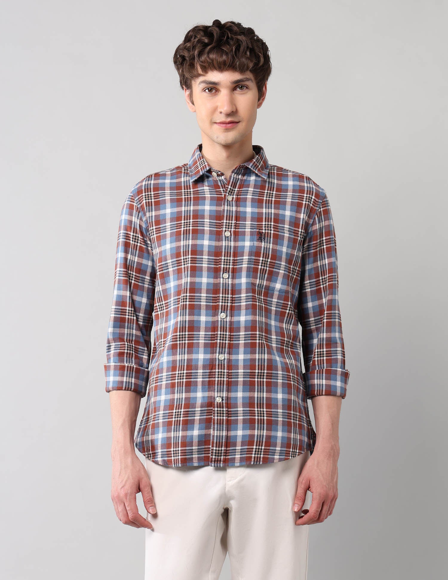 Plaid Checked Pure Cotton Shirt Rust - U.S. Polo Assn. India | Large