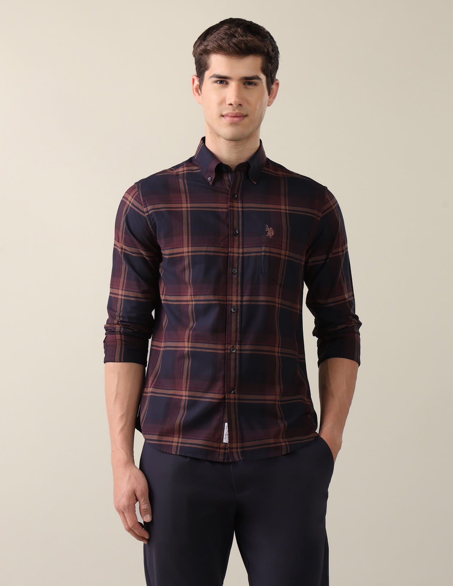 Plaid Checked Tailored Fit Shirt Blue - U.S. Polo Assn. India | Large
