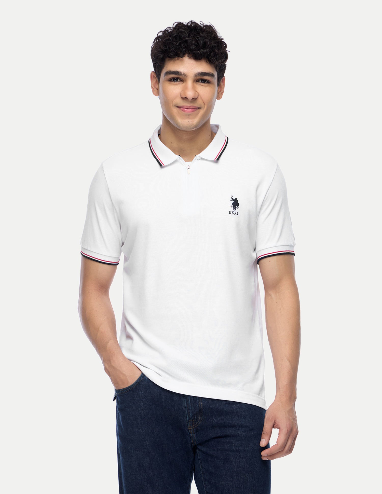 Tipped Zipper Polo Shirt White - U.S. Polo Assn. India | Large