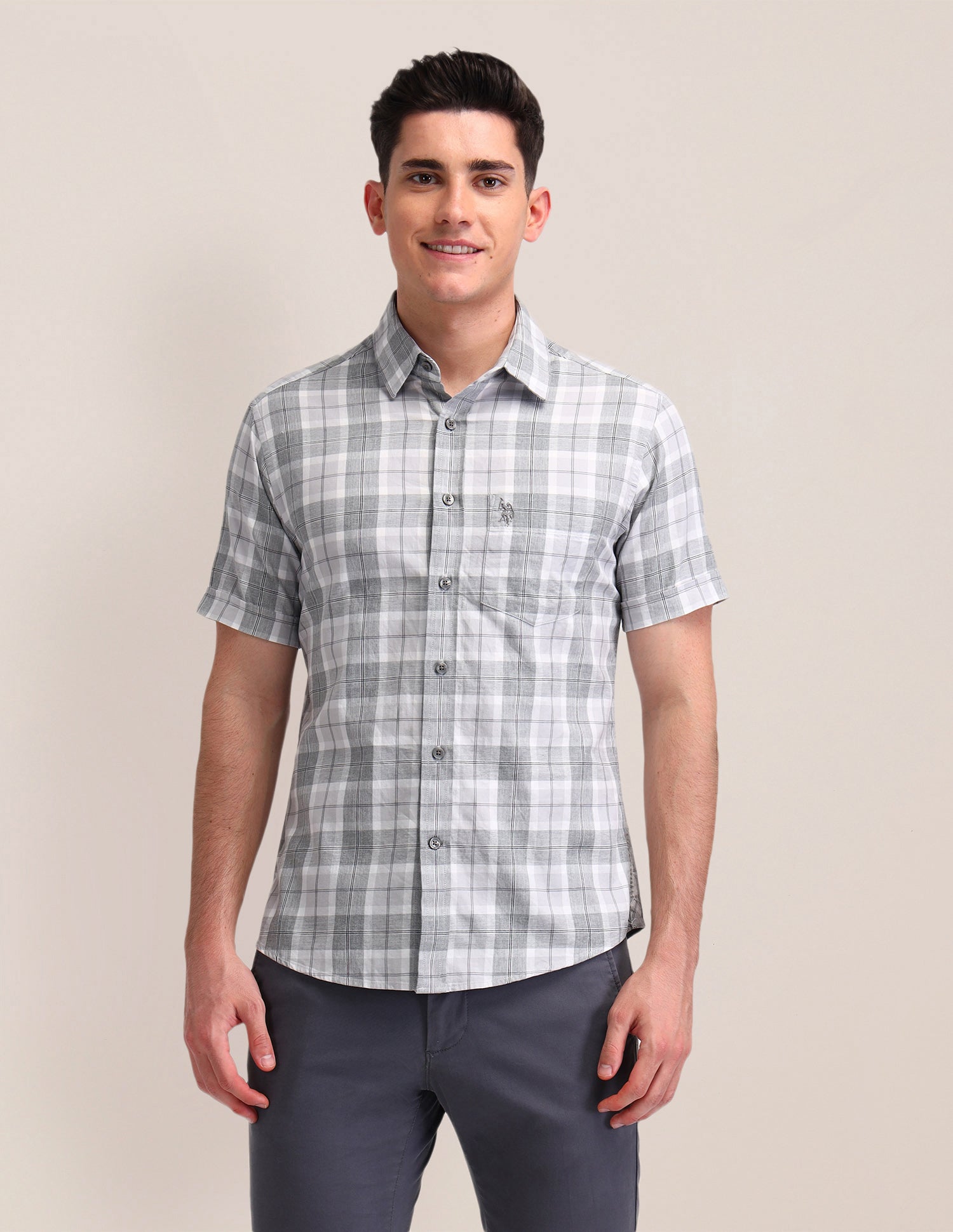 Tartan Checked Tailored Fit Shirt Grey - U.S. Polo Assn. India | Large