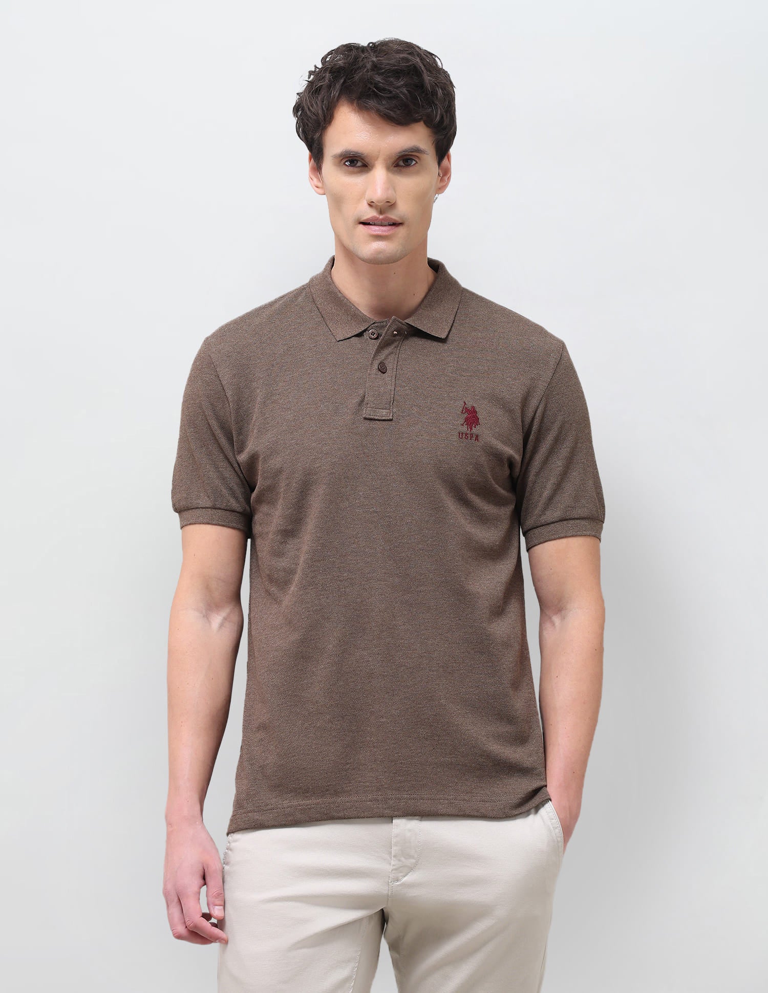 Solid Slim Fit Polo Shirt Brown - U.S. Polo Assn. India | Large