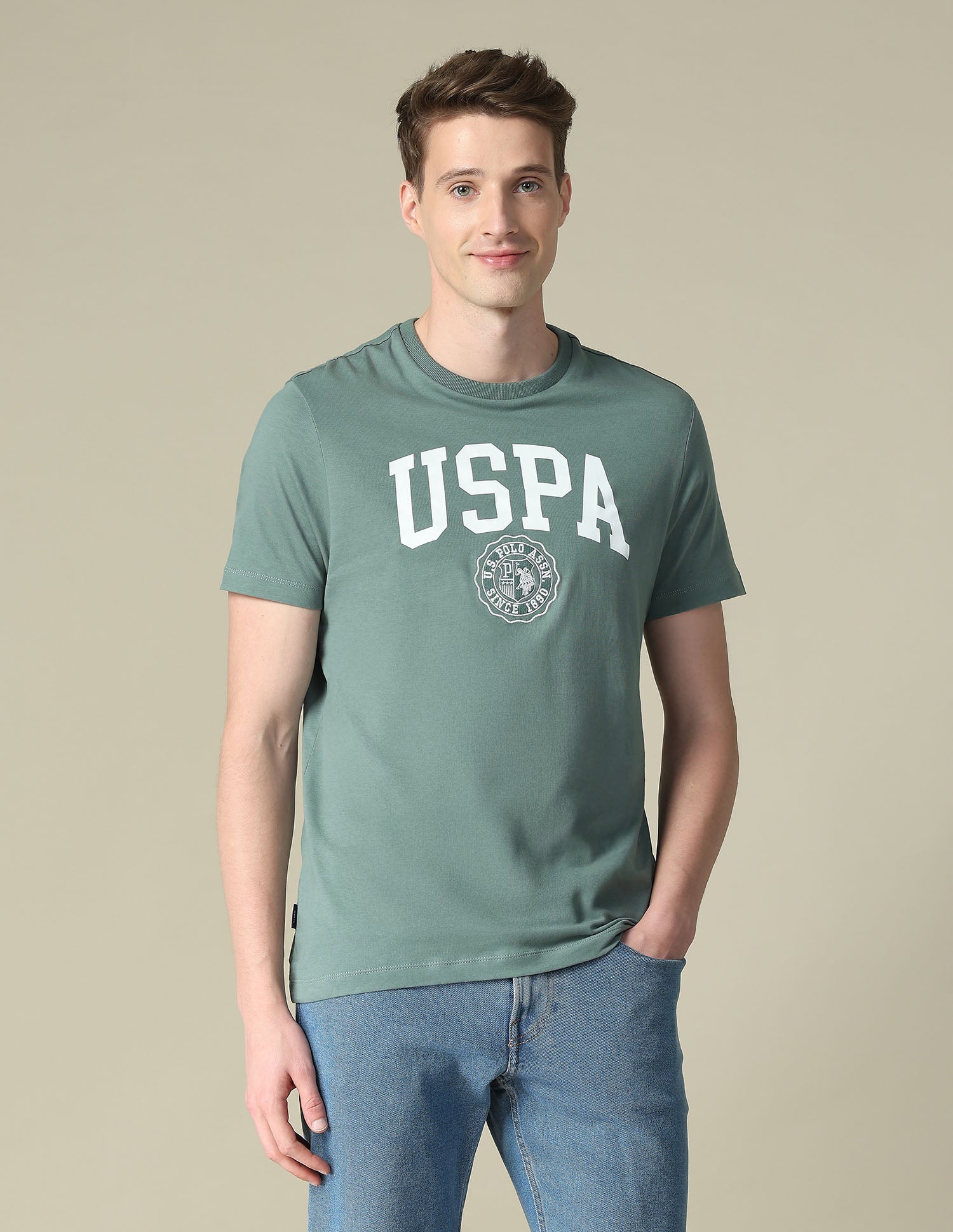 Graphic Brand Printed Slim Fit T-Shirt Light Green - U.S. Polo Assn. India | Large