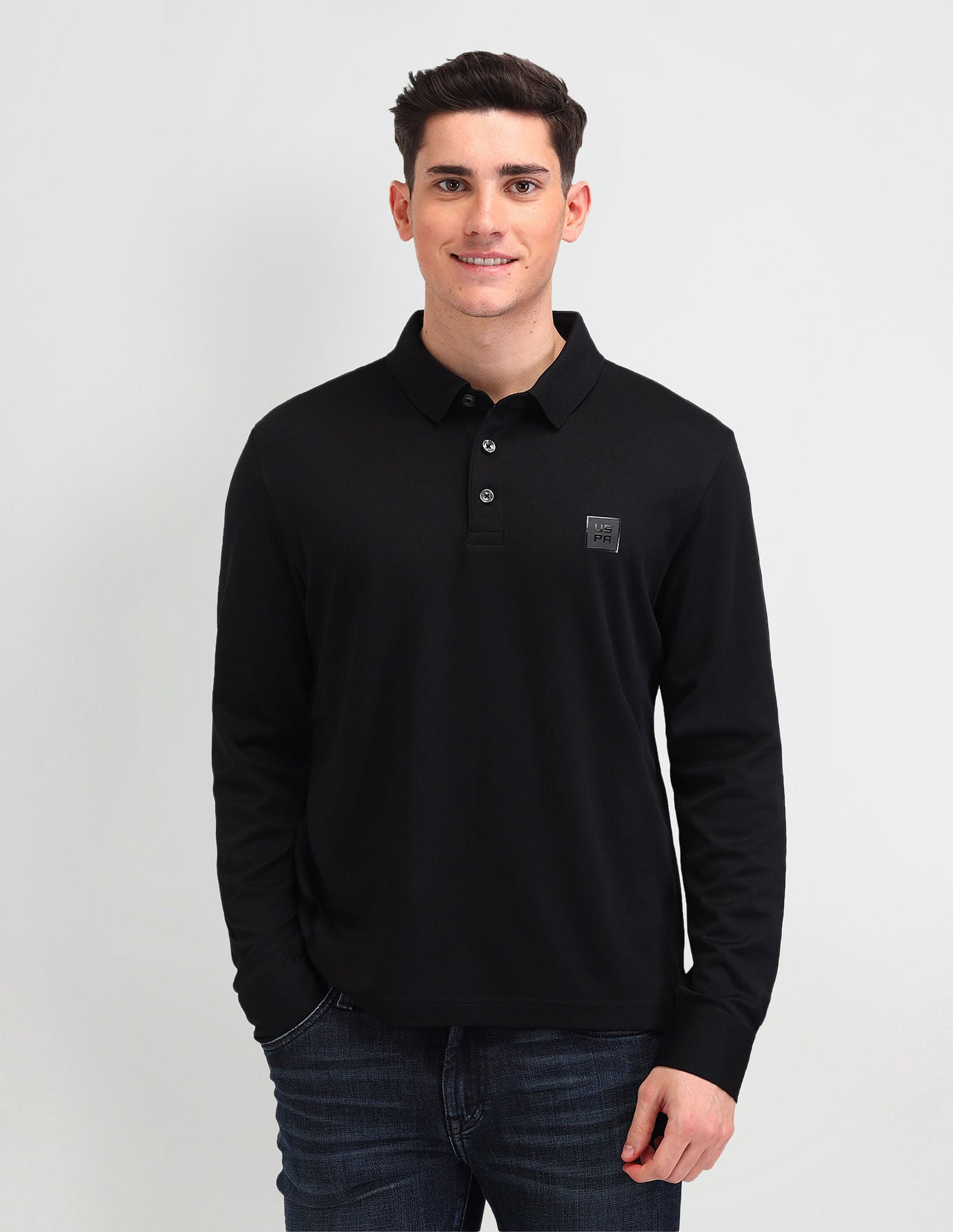 Muscle Fit Solid Polo Shirt Black - U.S. Polo Assn. India | Large