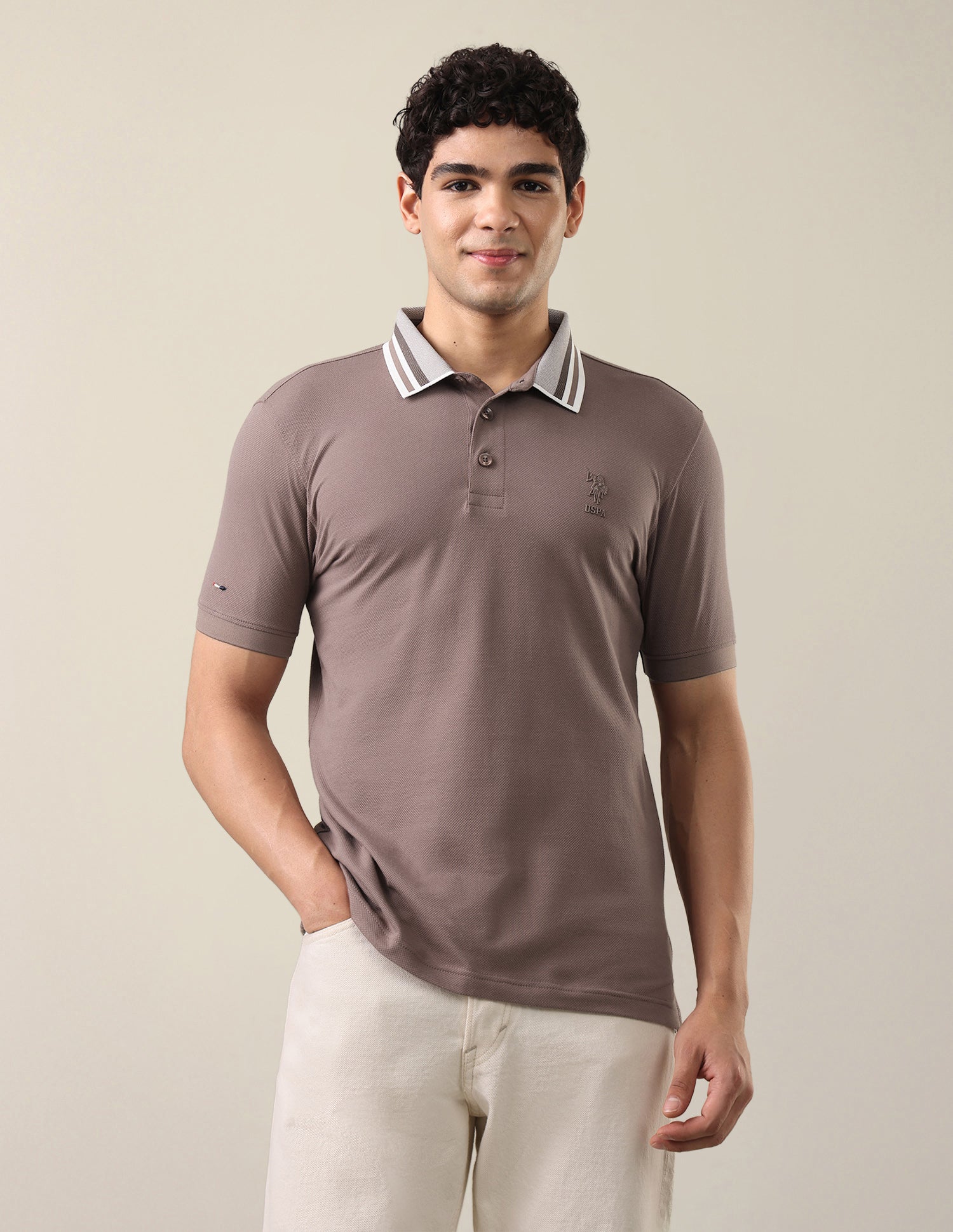 Solid Slim Fit Polo Shirt Brown - U.S. Polo Assn. India | Large