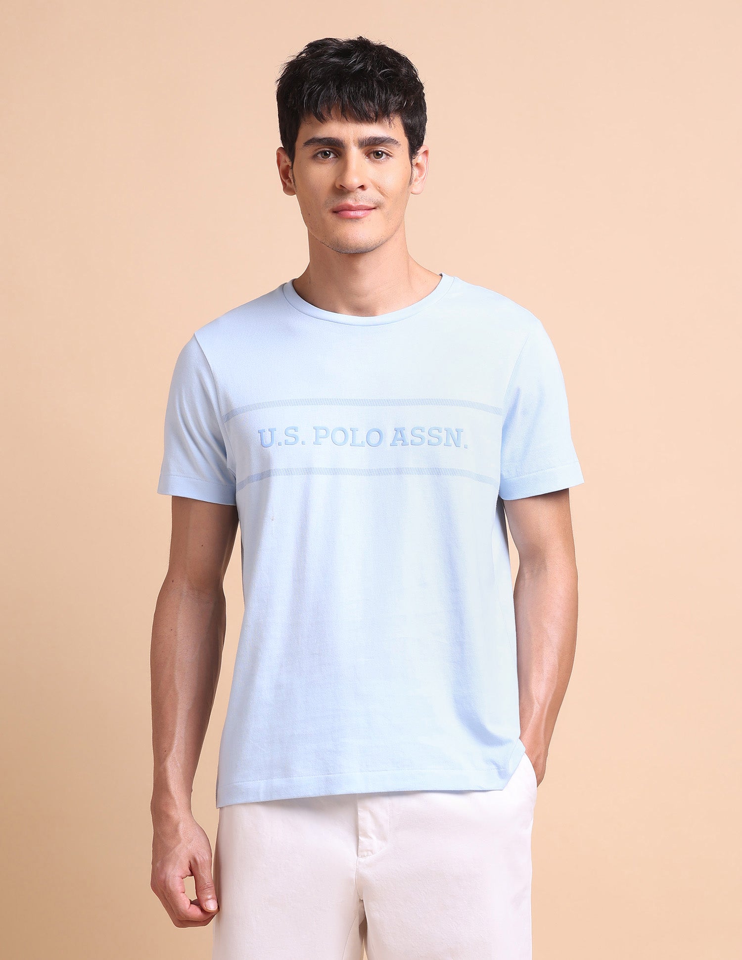 Brand Embossed Slim Fit T-Shirt Light Blue - U.S. POLO ASSN. | Large