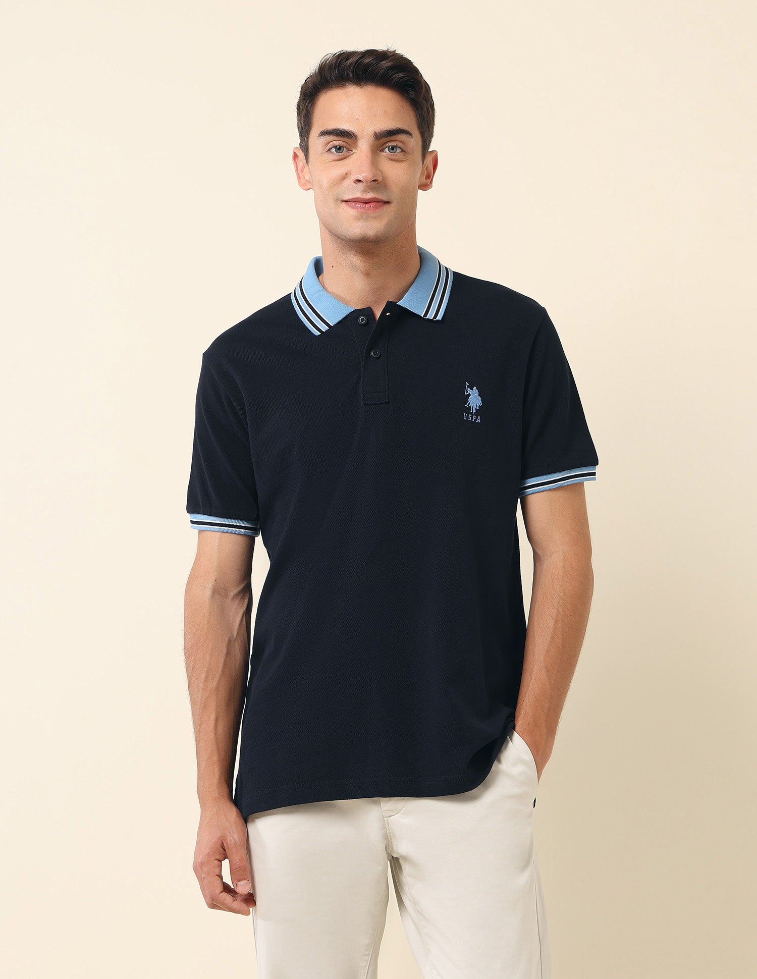Pure Cotton Slim Fit Polo Shirt Navy - U.S. Polo Assn. India | Large