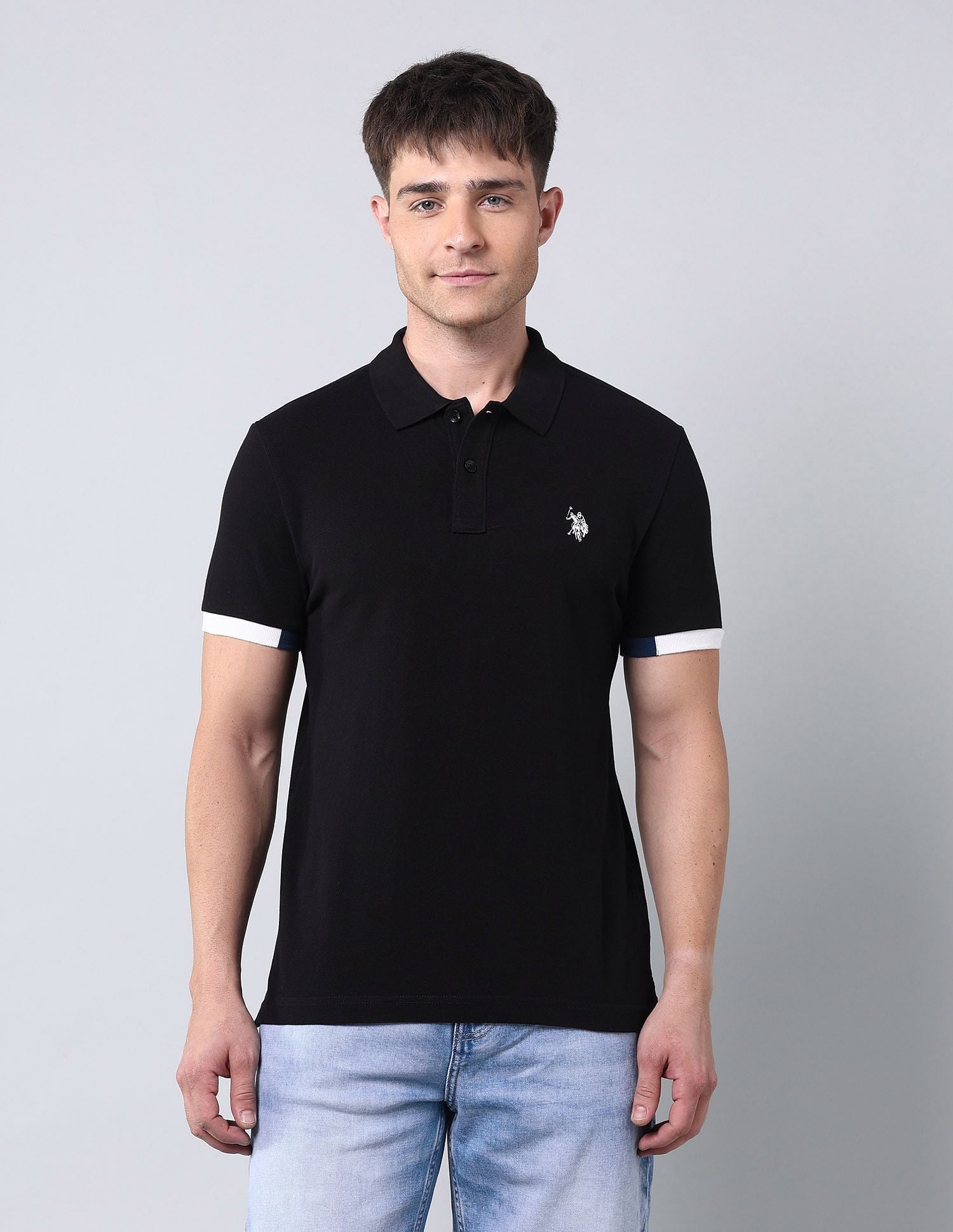Muscle Fit Solid Polo Shirt Black - U.S. Polo Assn. India | Large