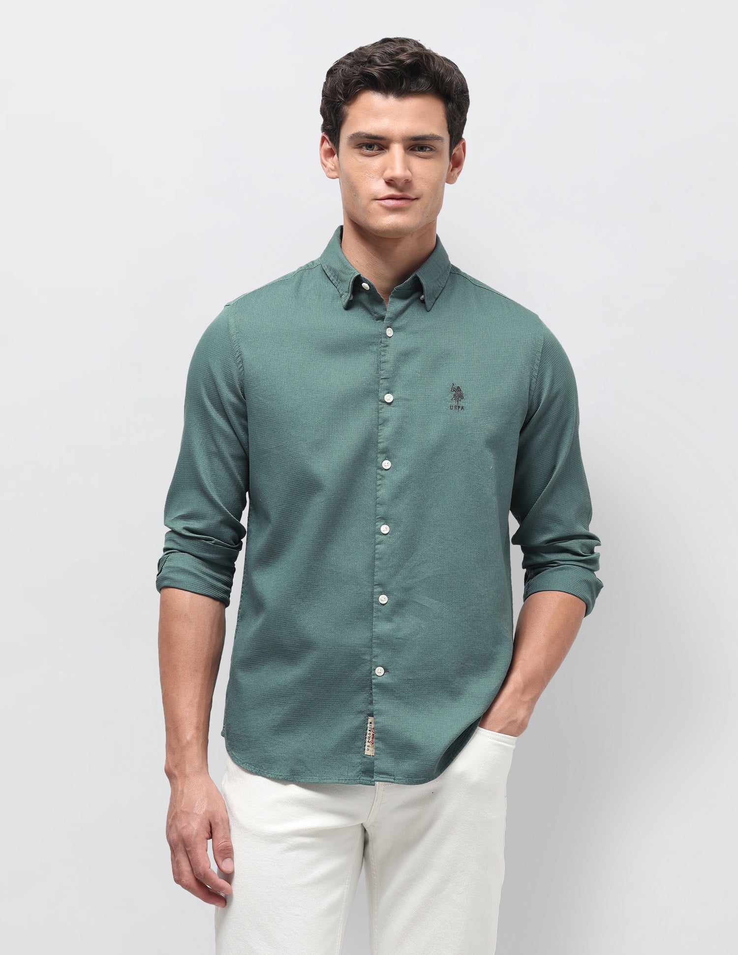 Dobby Regular Fit Shirt Green - U.S. Polo Assn. India | Large