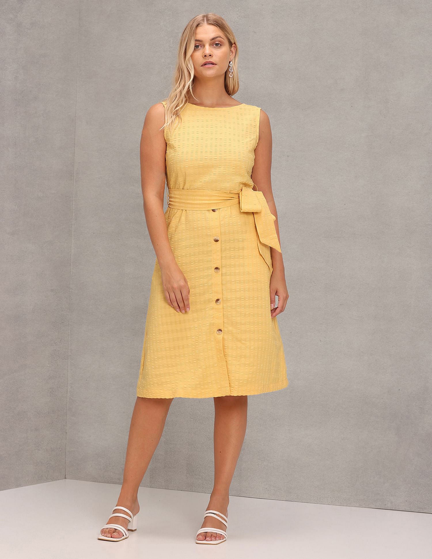 Boat Neck Polyester A-Line Dress Yellow - U.S. POLO ASSN. | Large