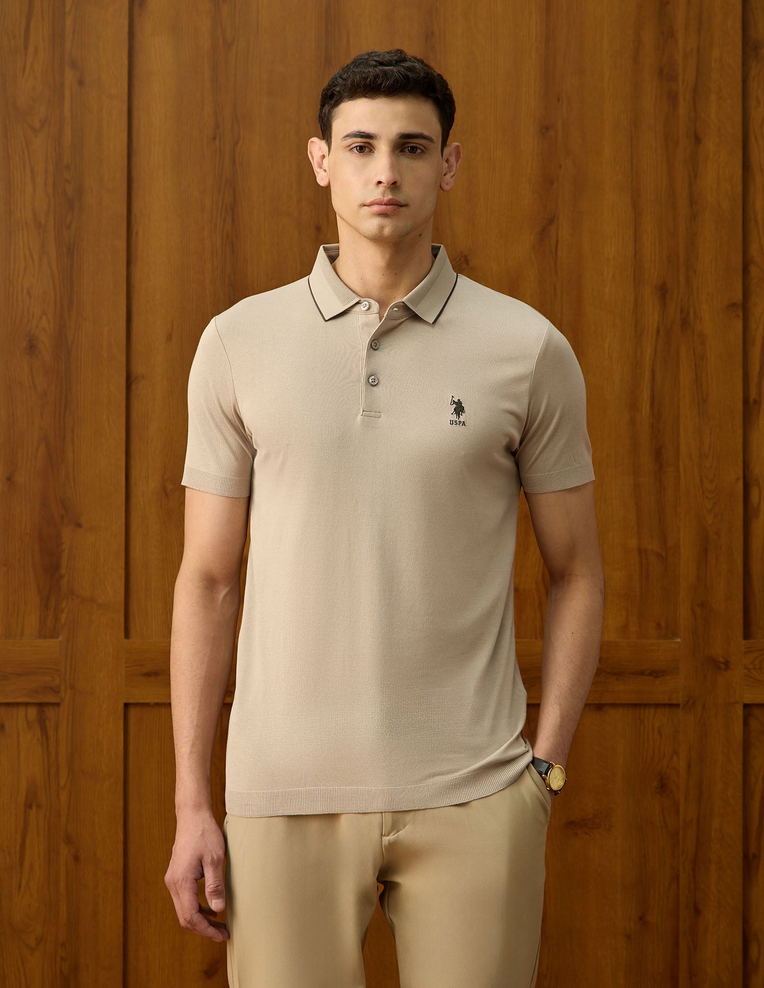 Regular Fit Equestrian Aisle Theater Polo Shirt Khaki - U.S. POLO ASSN. | Large