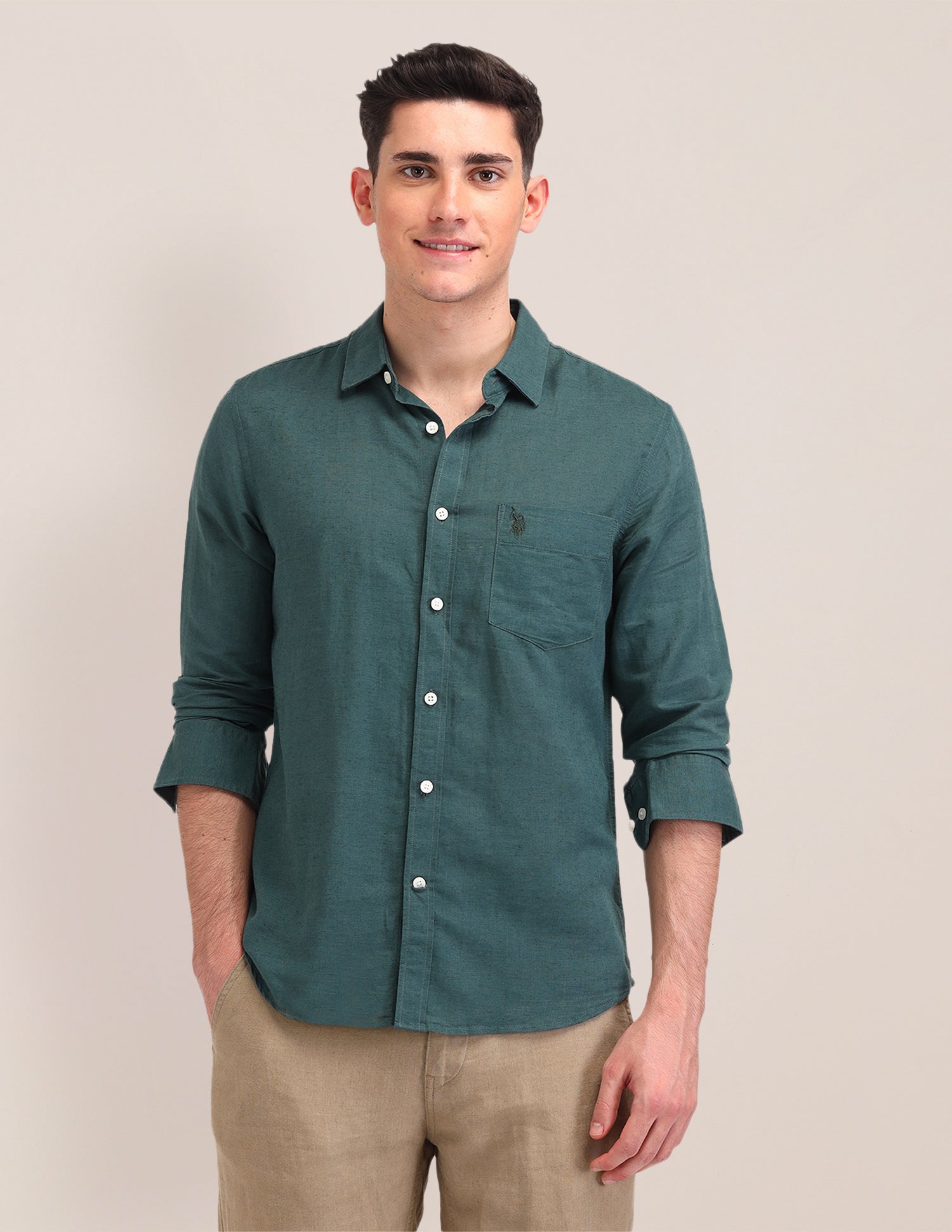 Tailored Fit Twill Shirt Green - U.S. Polo Assn. India | Large