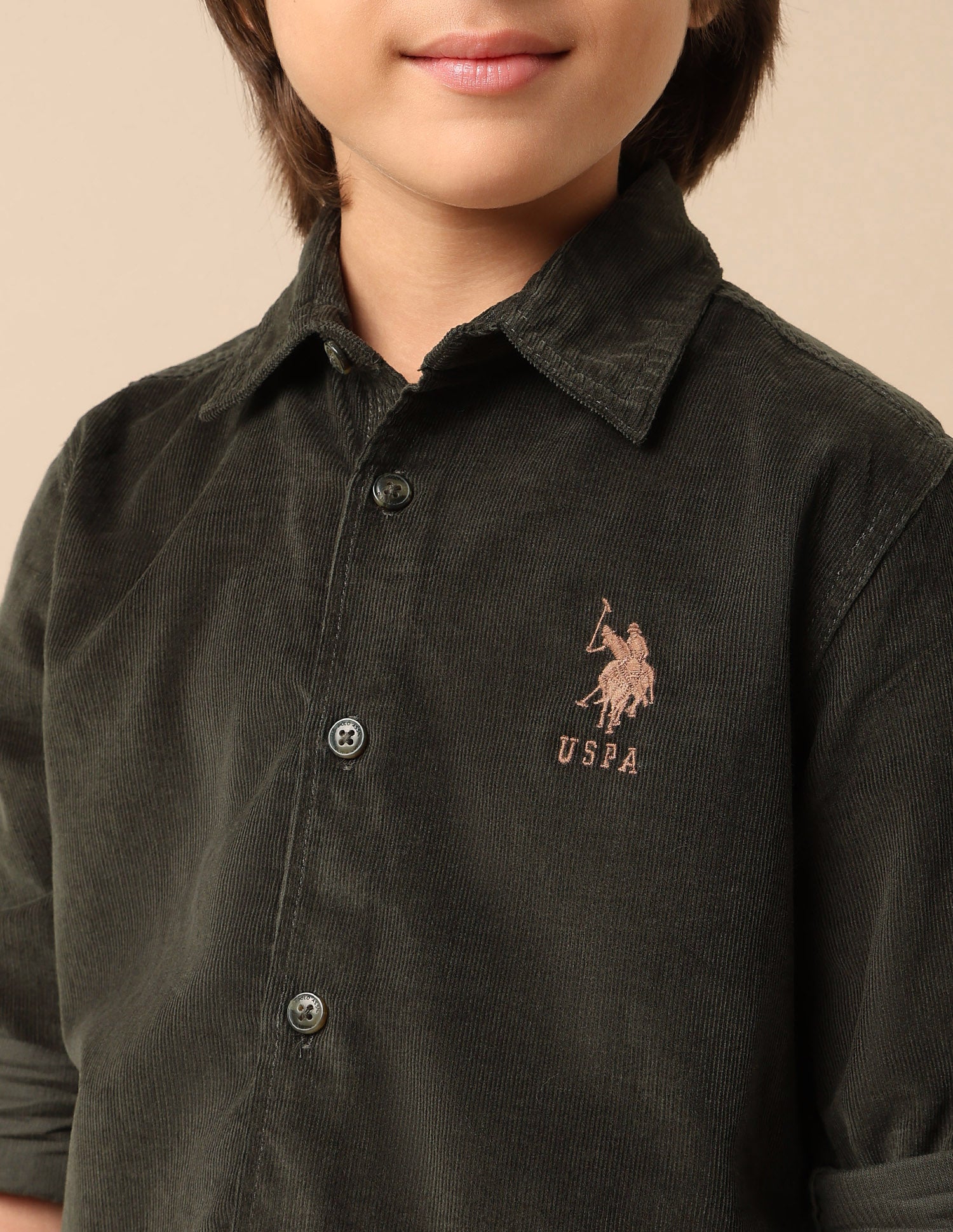 Boys Textured Pure Cotton Shirt Dark Green - U.S. POLO ASSN. | Large