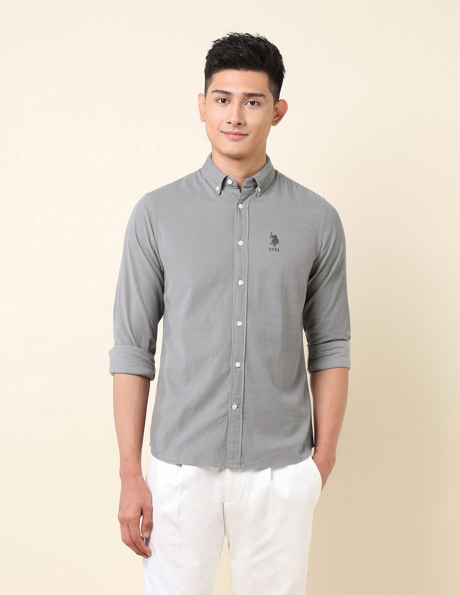Tailored Fit Corduroy Shirt Grey - U.S. Polo Assn. India | Large
