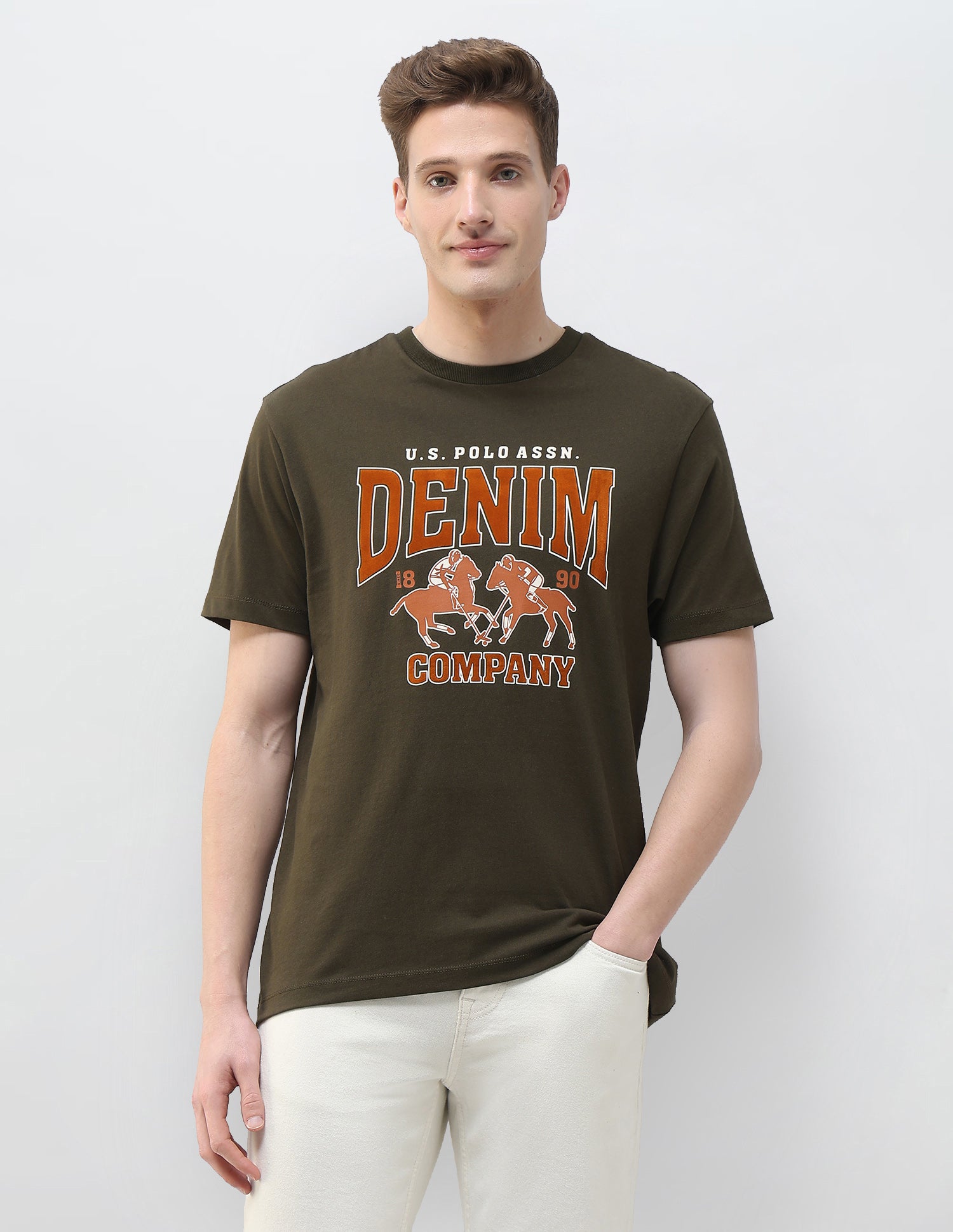 Graphic Brand Printed Summer House T-Shirt Dark Green - U.S. Polo Assn. India | Large