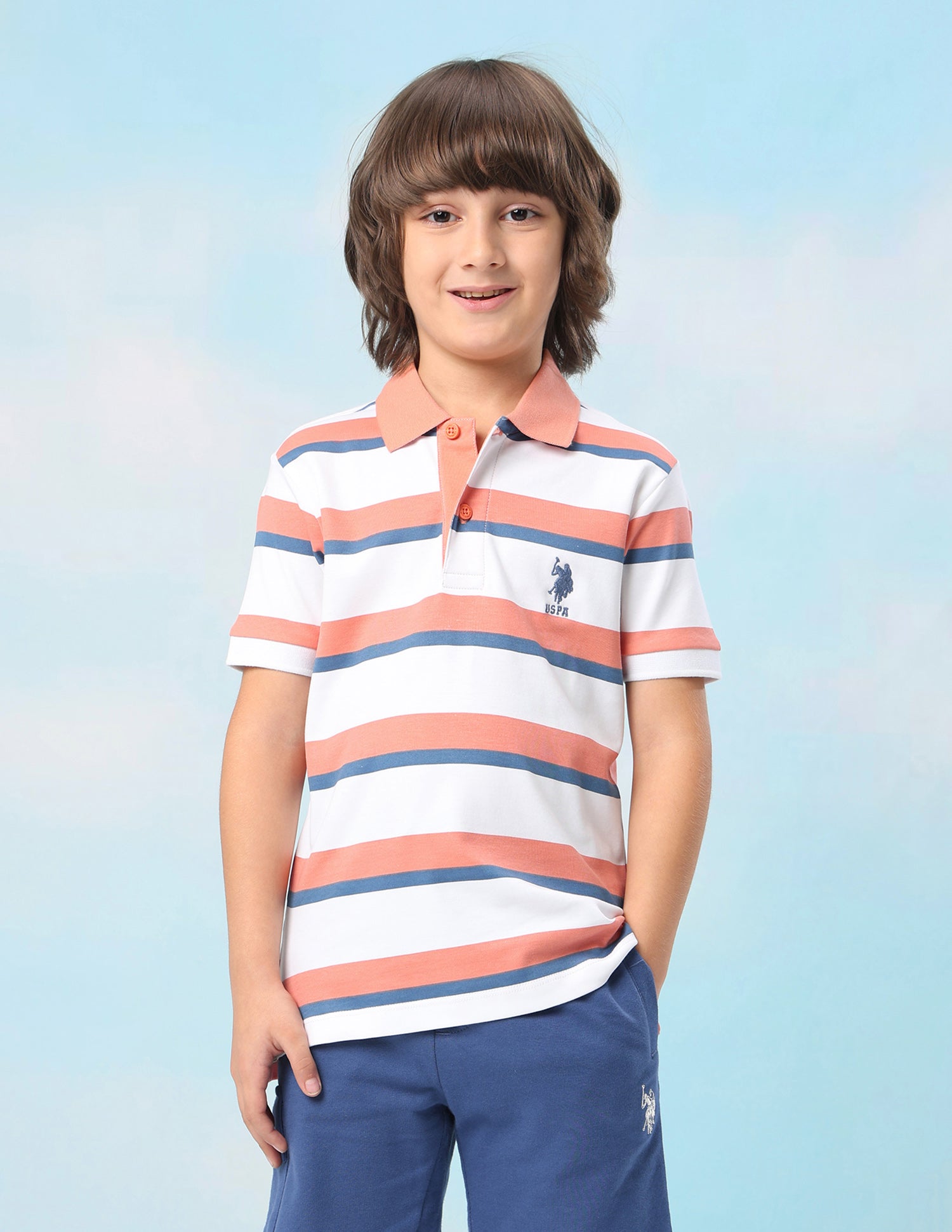 Horizontal Striped Regular Fit Polo Shirt Orange - U.S. Polo Assn. India | Large