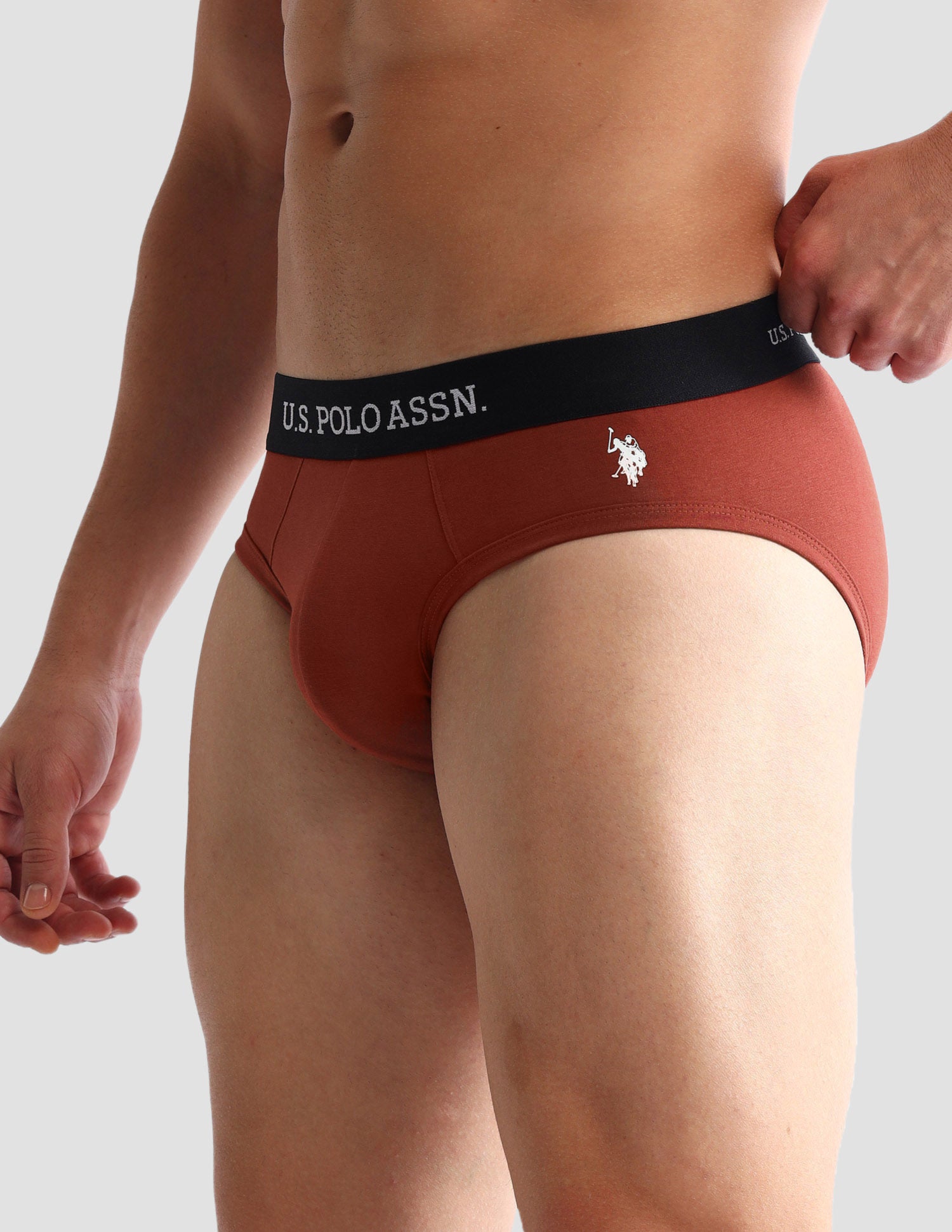 Anti Microbial Solid OEB13 Briefs - Pack Of 3 Grey Melange, Rust and Burgandy - U.S. POLO ASSN. | Large