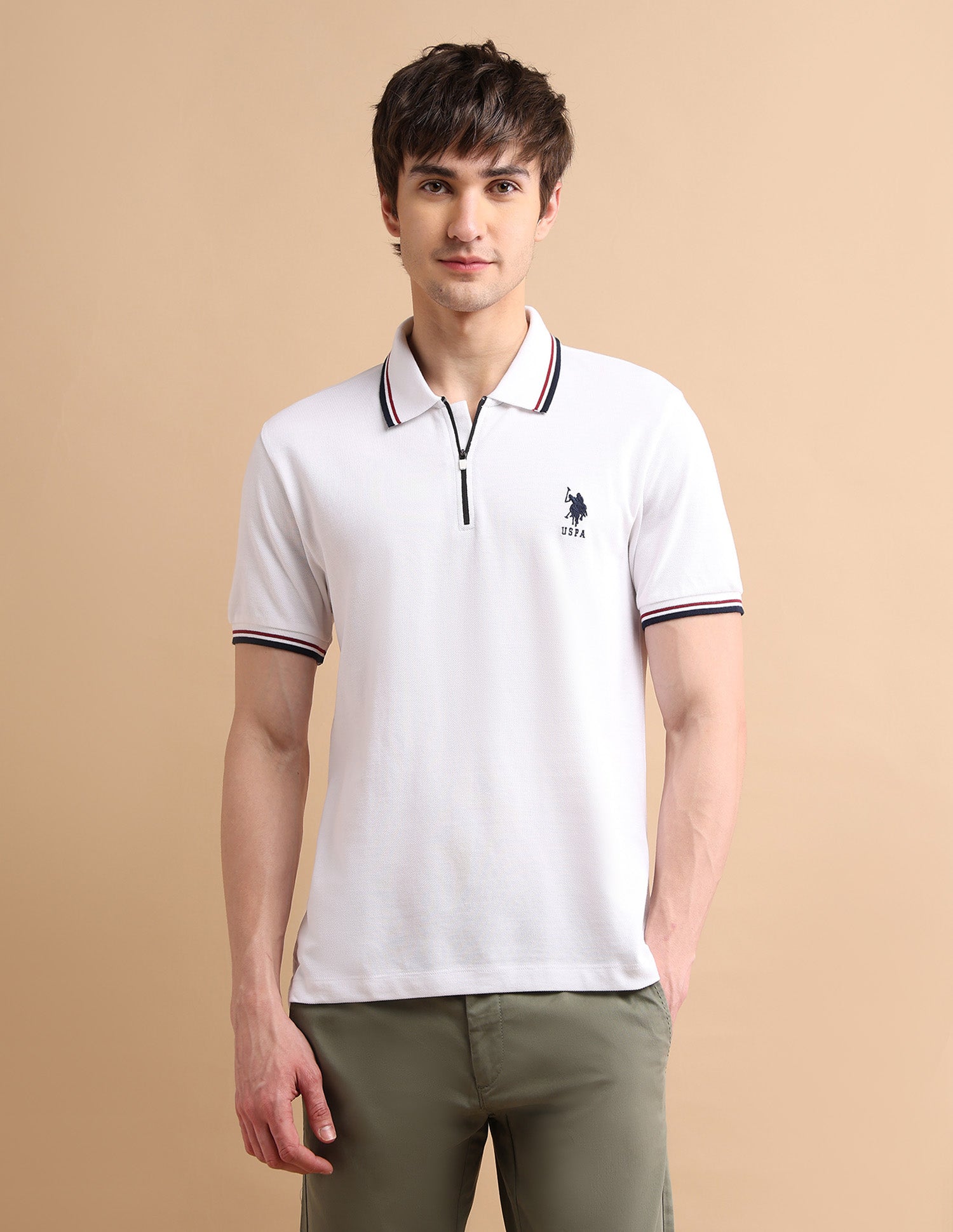 Tipped Zipper Polo Shirt White - U.S. POLO ASSN. | Large