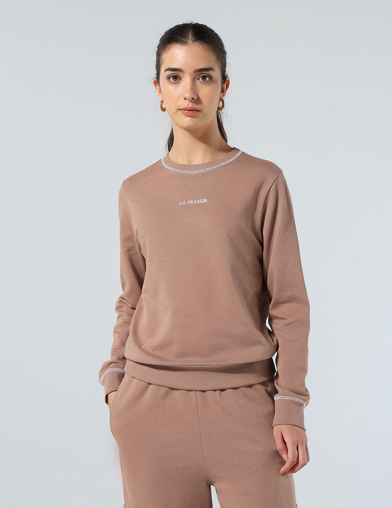 Brand Embroidered Sweatshirt Light Brown - U.S. POLO ASSN. | Large