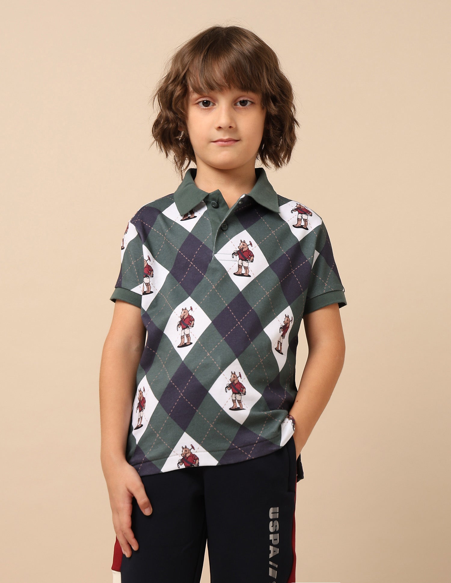 Boys Graphic Argyle Printed Polo Shirt Dark Green - U.S. POLO ASSN. | Large