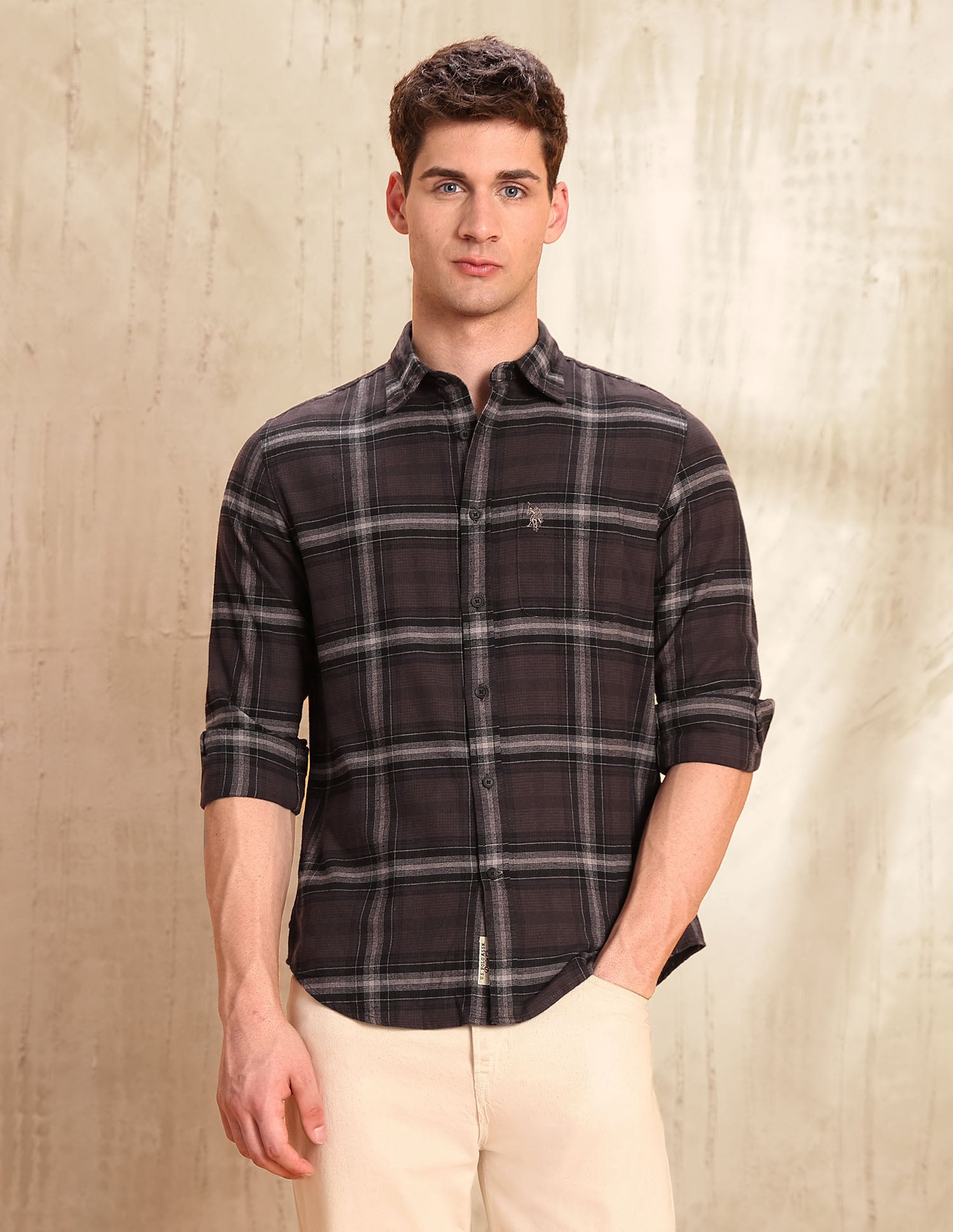 Tartan Checked Legend Of Horseshoe Shirt Dark Brown - U.S. POLO ASSN. | Large