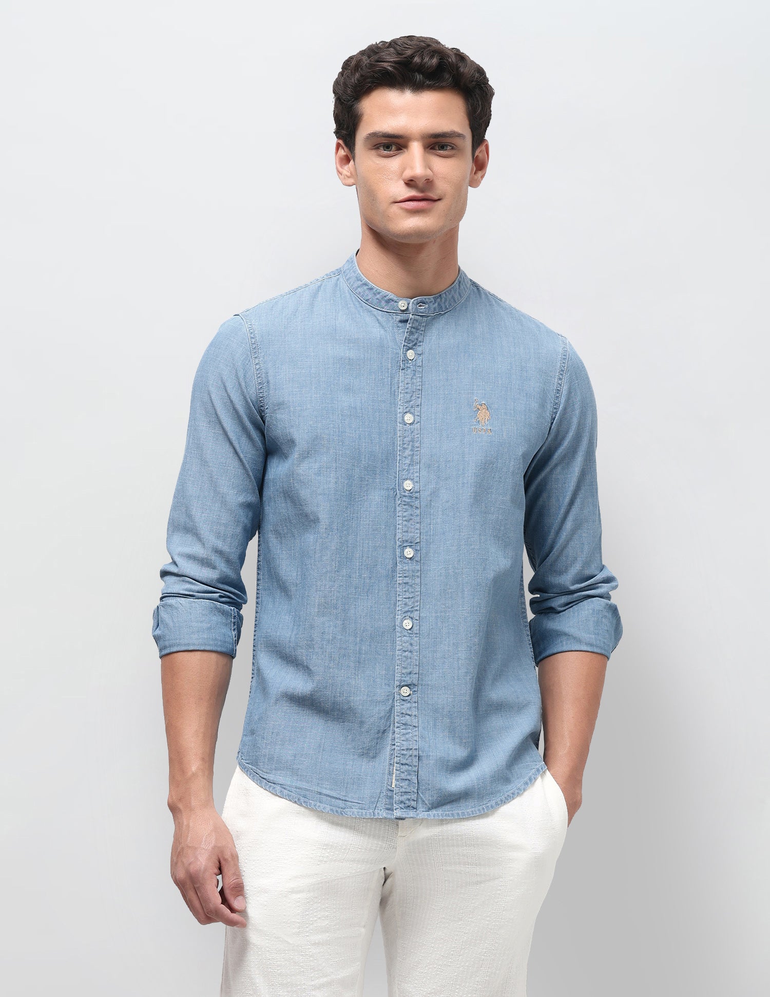 Solid Regular Fit Shirt Light Indigo - U.S. Polo Assn. India | Large