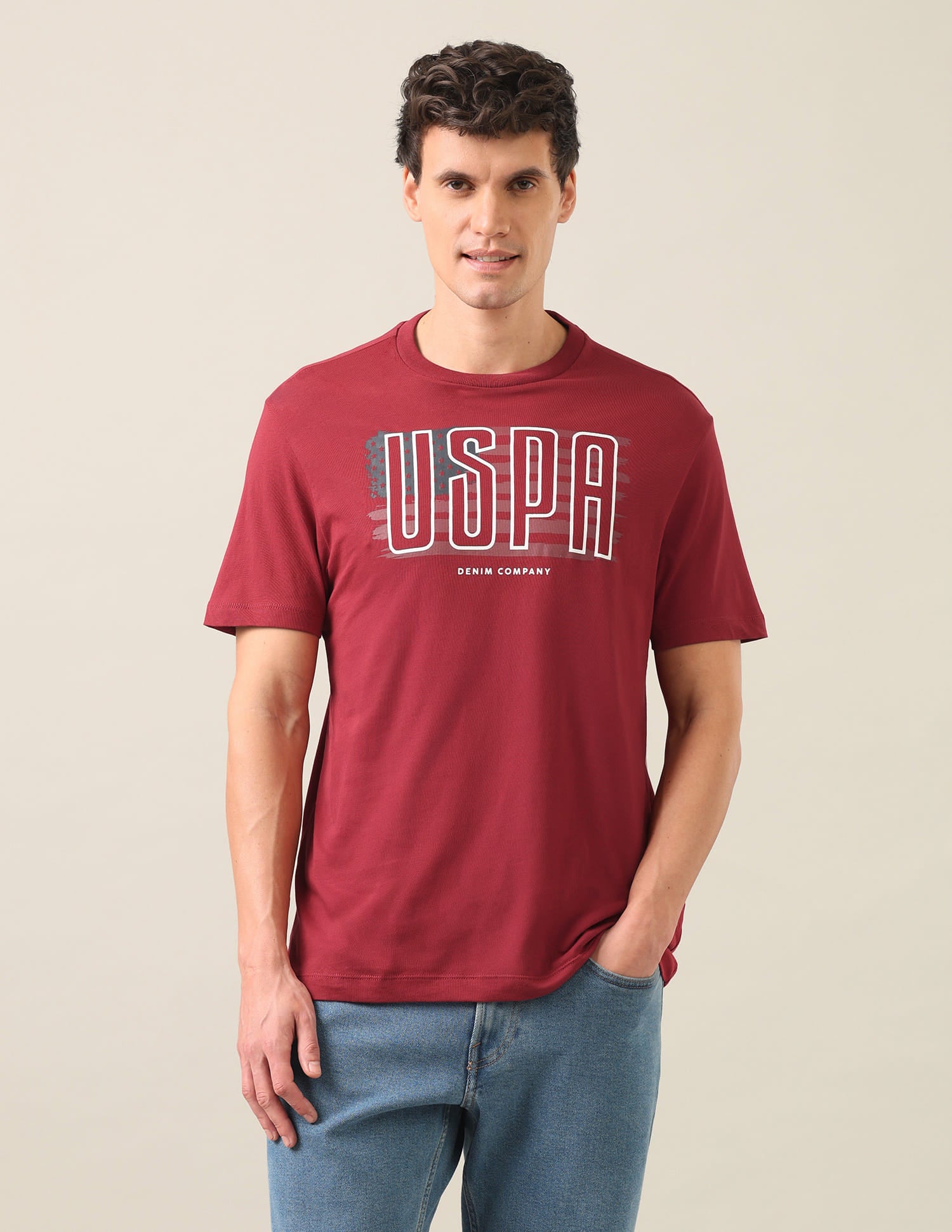 Graphic Brand Printed Regular Fit T-Shirt Red - U.S. Polo Assn. India | Large