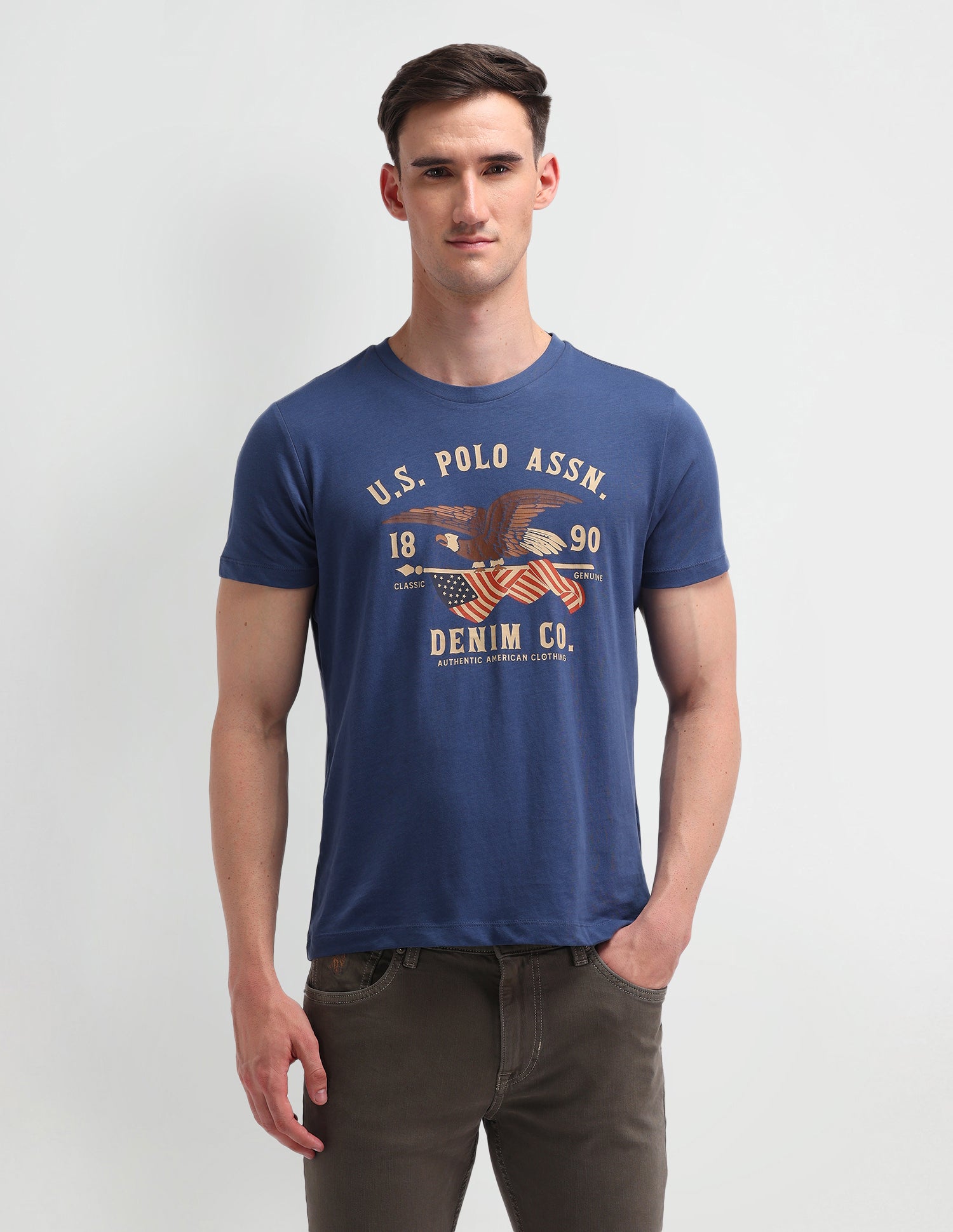 Graphic Printed Muscle Fit T-Shirt Cobalt Blue - U.S. Polo Assn. India | Large
