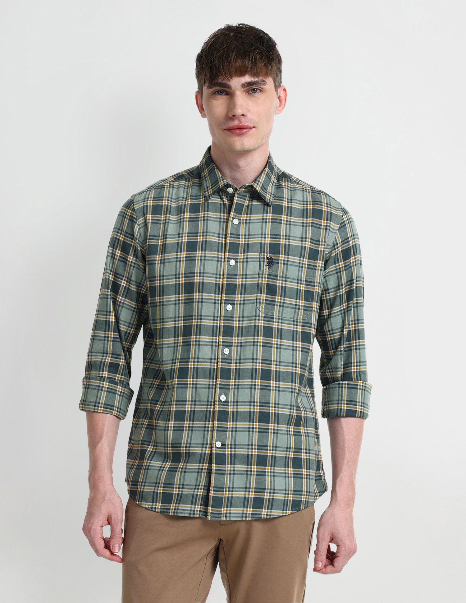 Midscale Checked Slim Fit Shirt Dark-Green - U.S. Polo Assn. India | Large