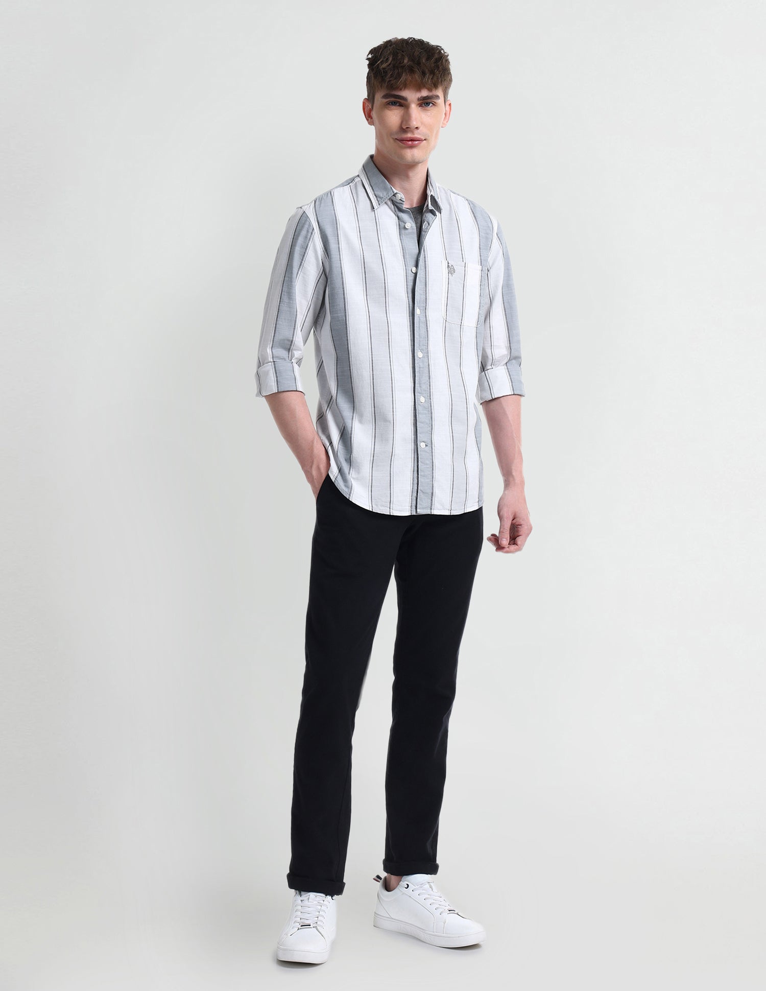 Vertical Striped Slim Fit Shirt Light-Grey - U.S. Polo Assn. India | Large