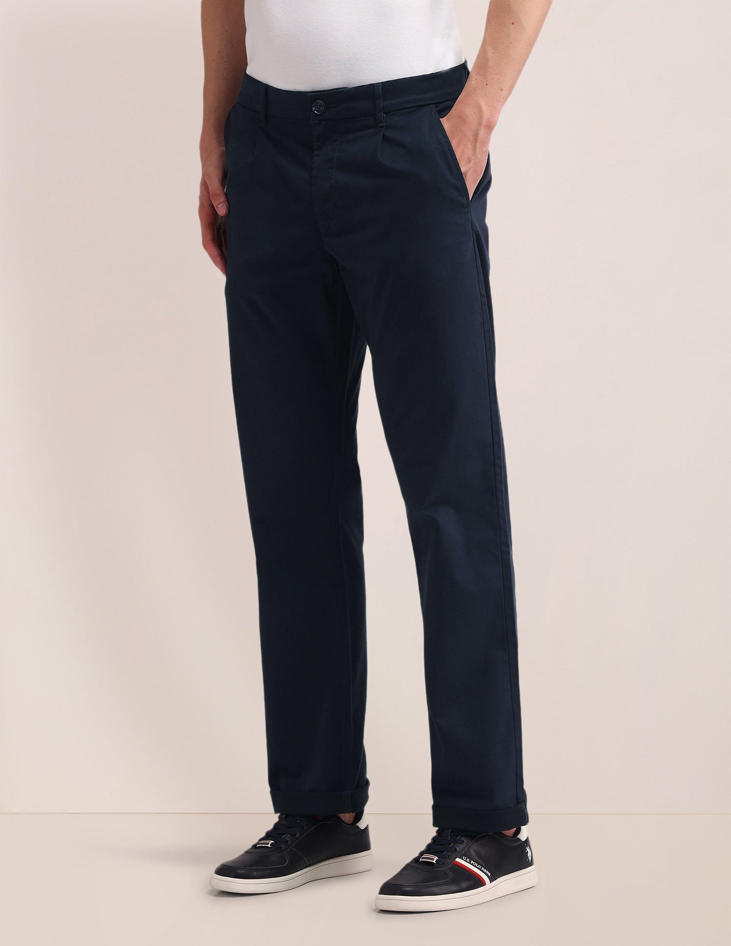 Riley Straight Fit Twill Trousers Navy - U.S. Polo Assn. India | Large