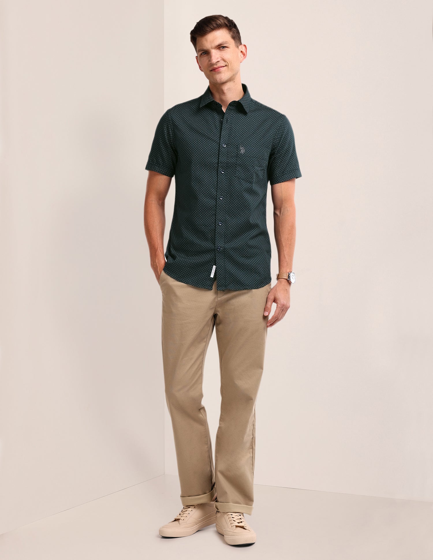 All-over Regular Fit Shirt Dark-Green - U.S. Polo Assn. India | Large