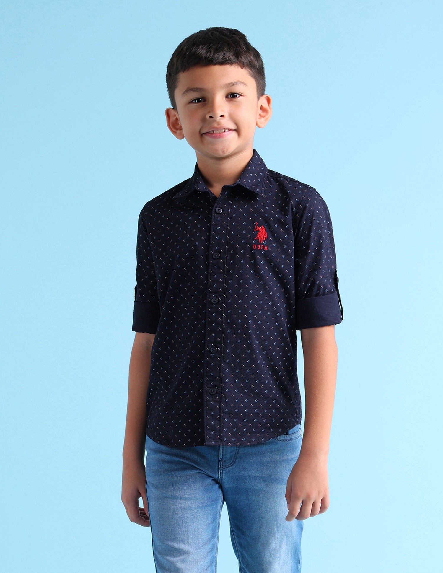 Boys Regular Fit Twill Weave All-Over Shirt