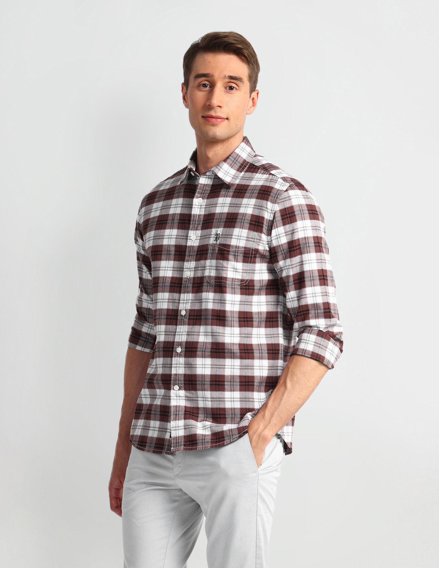 Tartan Checked Slim Fit Shirt Red - U.S. Polo Assn. India | Large