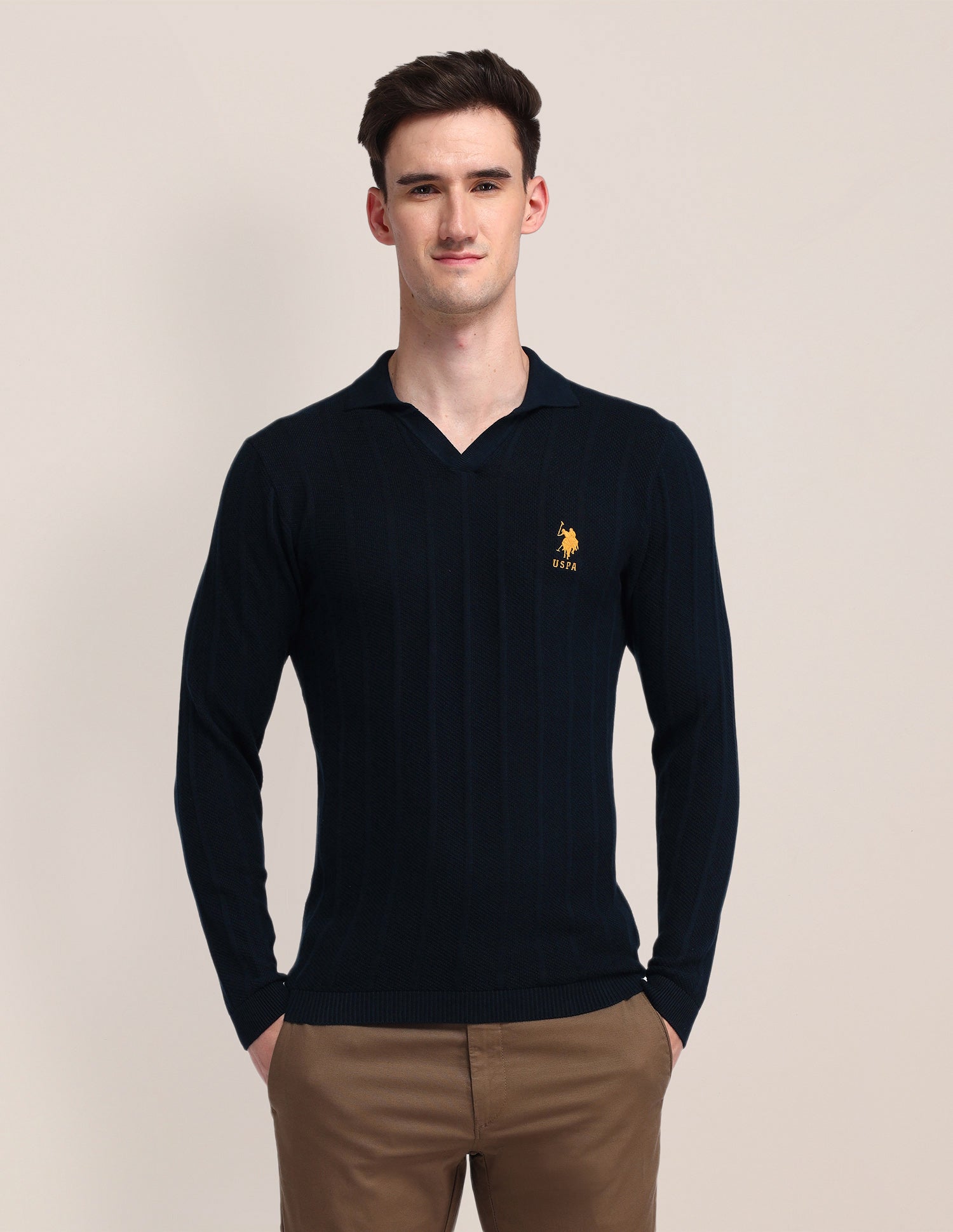 Polo Neck Textured Sweater Navy - U.S. POLO ASSN. | Large
