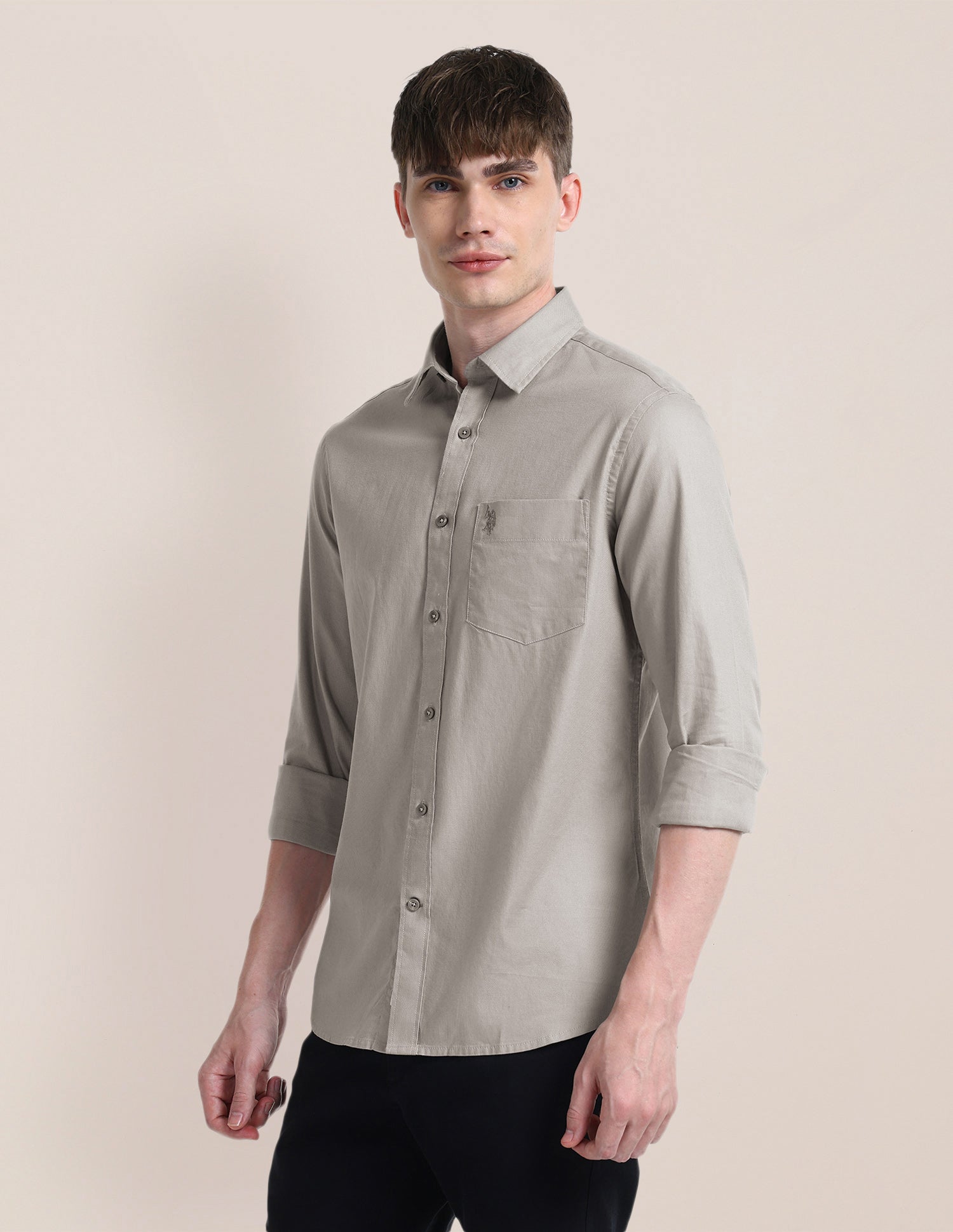 Solid Slim Fit Shirt Light-Grey - U.S. Polo Assn. India | Large