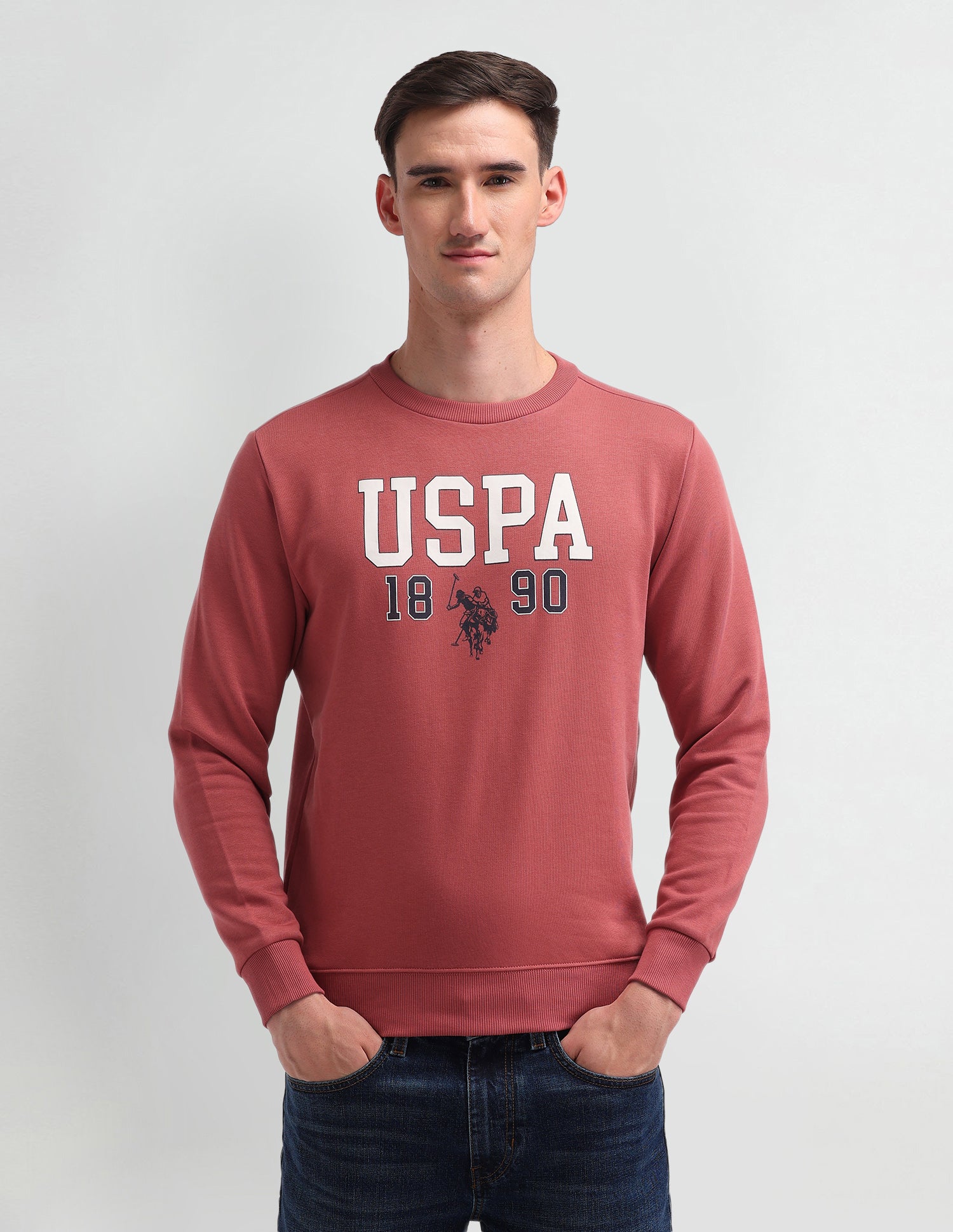Crew Neck Brand Printed Sweatshirt Red - U.S. POLO ASSN. | Large