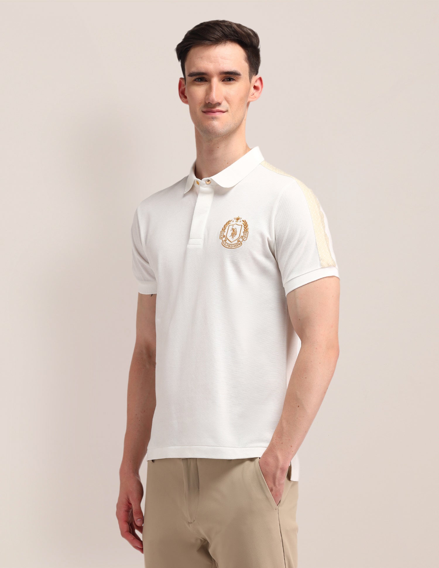 Solid Slim Fit Polo Shirt Off White - U.S. POLO ASSN. | Large