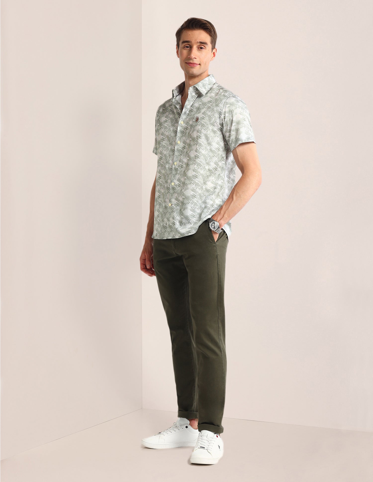 Abstract Regular Fit Shirt Light-Green - U.S. POLO ASSN. | Large