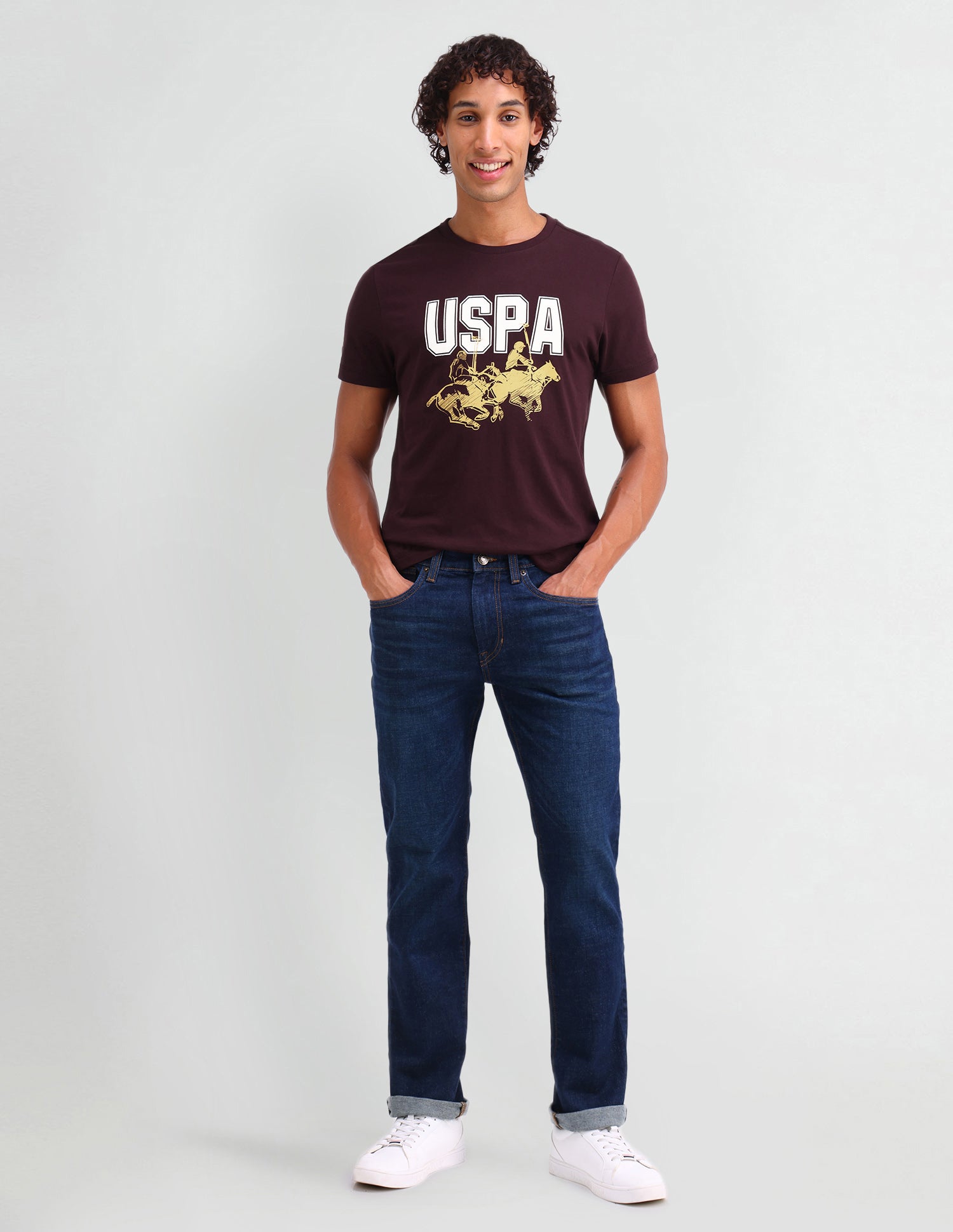 Brand Printed Muscle Fit T-Shirt Robibos Tea - U.S. Polo Assn. India | Large