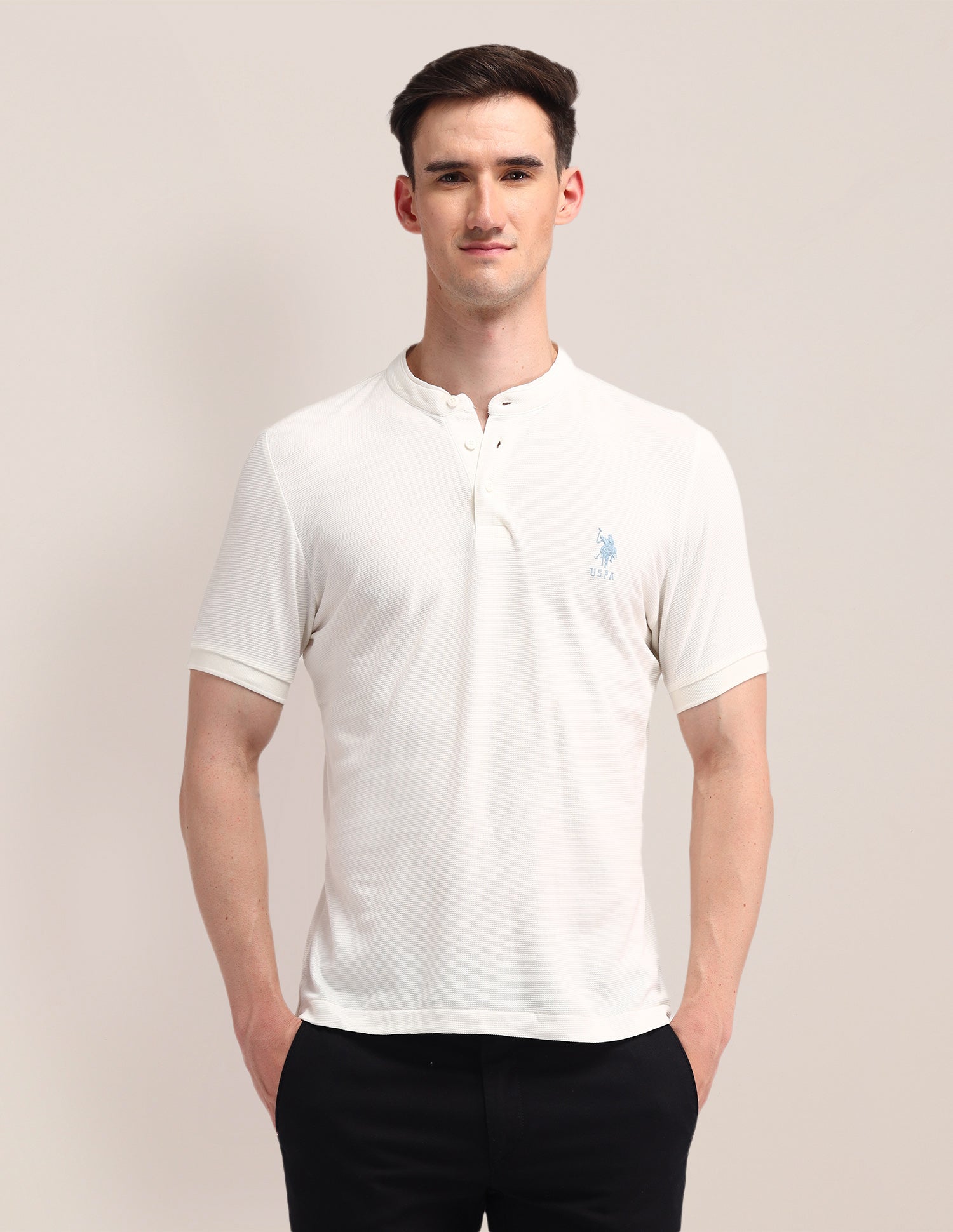 Solid Slim Fit Polo Shirt Off White - U.S. Polo Assn. India | Large