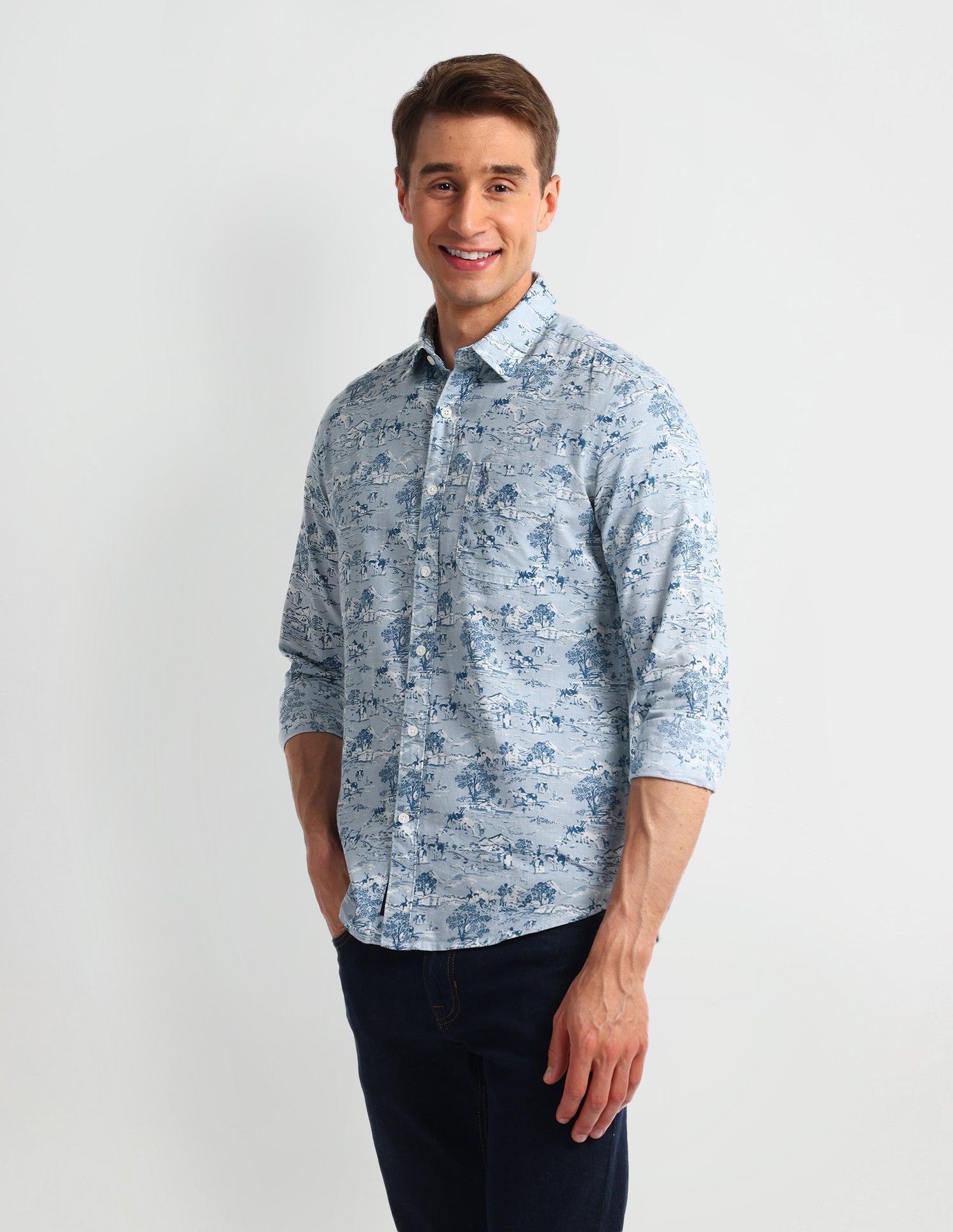 All-over Slim Fit Shirt Light-Grey - U.S. Polo Assn. India | Large
