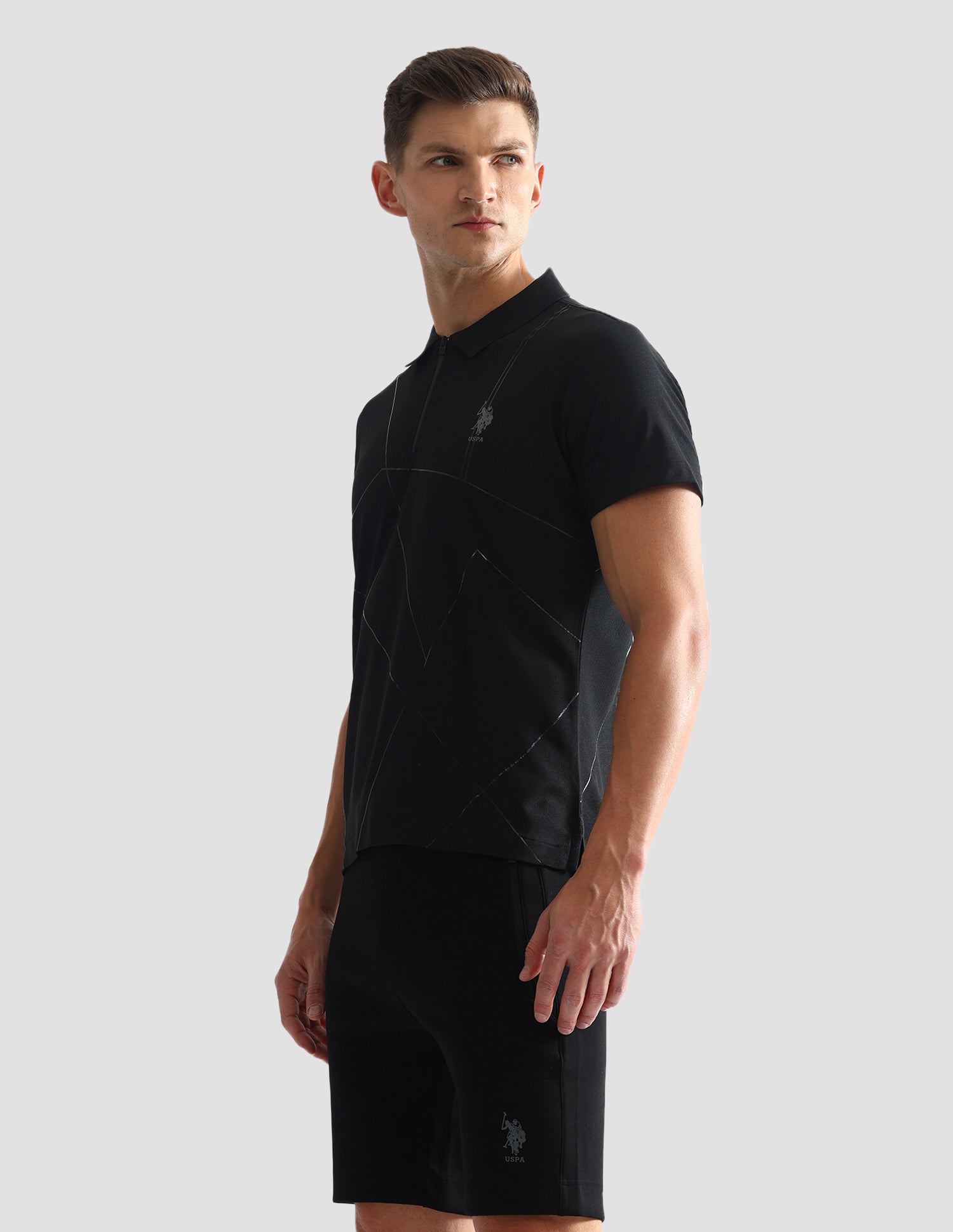 Geometric Printed Slim Polo Shirt Black - U.S. Polo Assn. India | Large