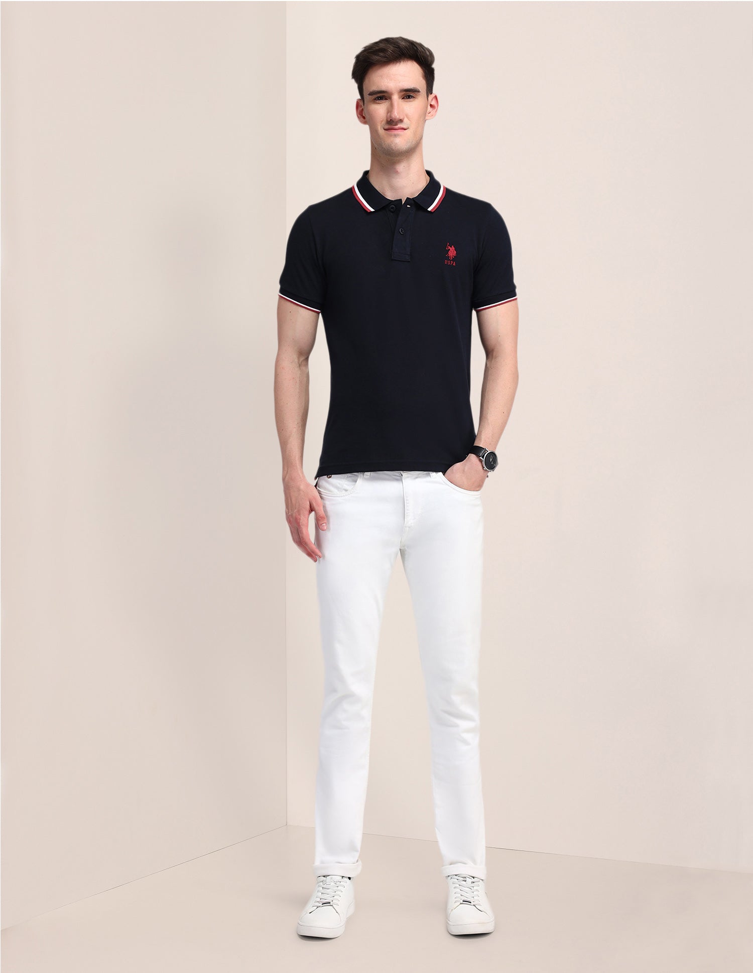 Solid Cotton Polo Shirt Navy - U.S. Polo Assn. India | Large