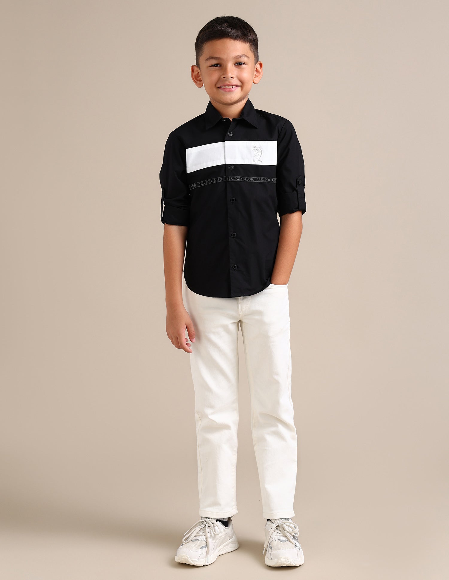 Boys Regular Fit Colour Blocked Shirt Black - U.S. POLO ASSN. | Large