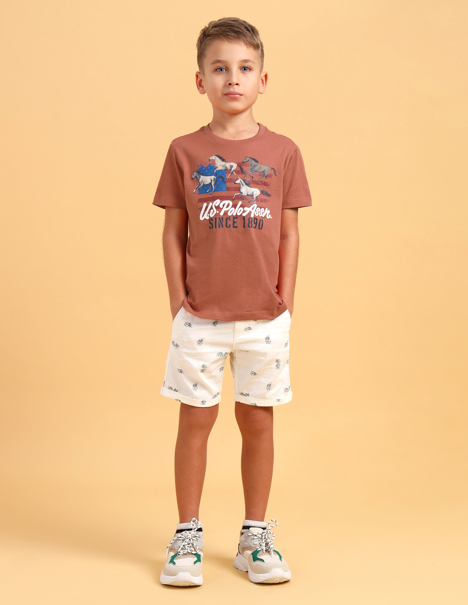 Boys Round Neck Graphic Printed T-Shirt Rust - U.S. POLO ASSN. | Large