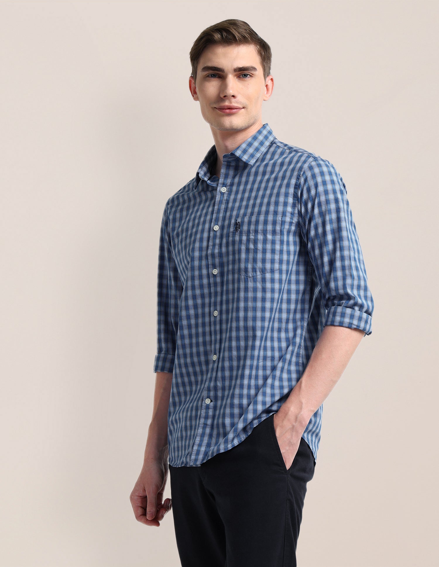 Buffalo Checked Regular Fit Shirt Blue - U.S. Polo Assn. India | Large