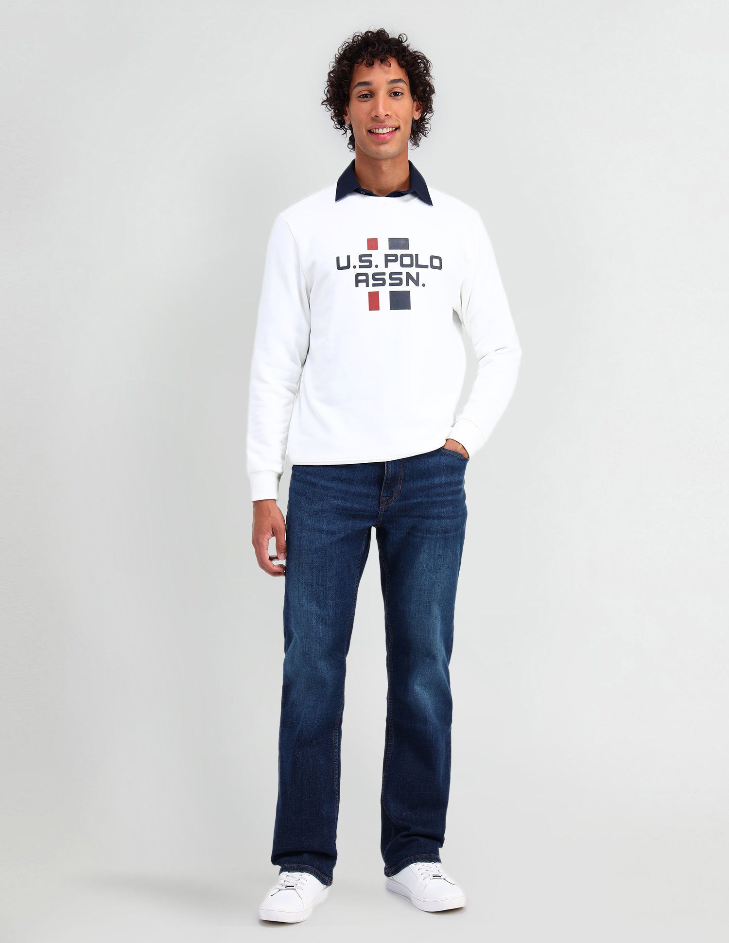Crew Neck Regular Fit Sweatshirt Ivory - U.S. POLO ASSN. | Large
