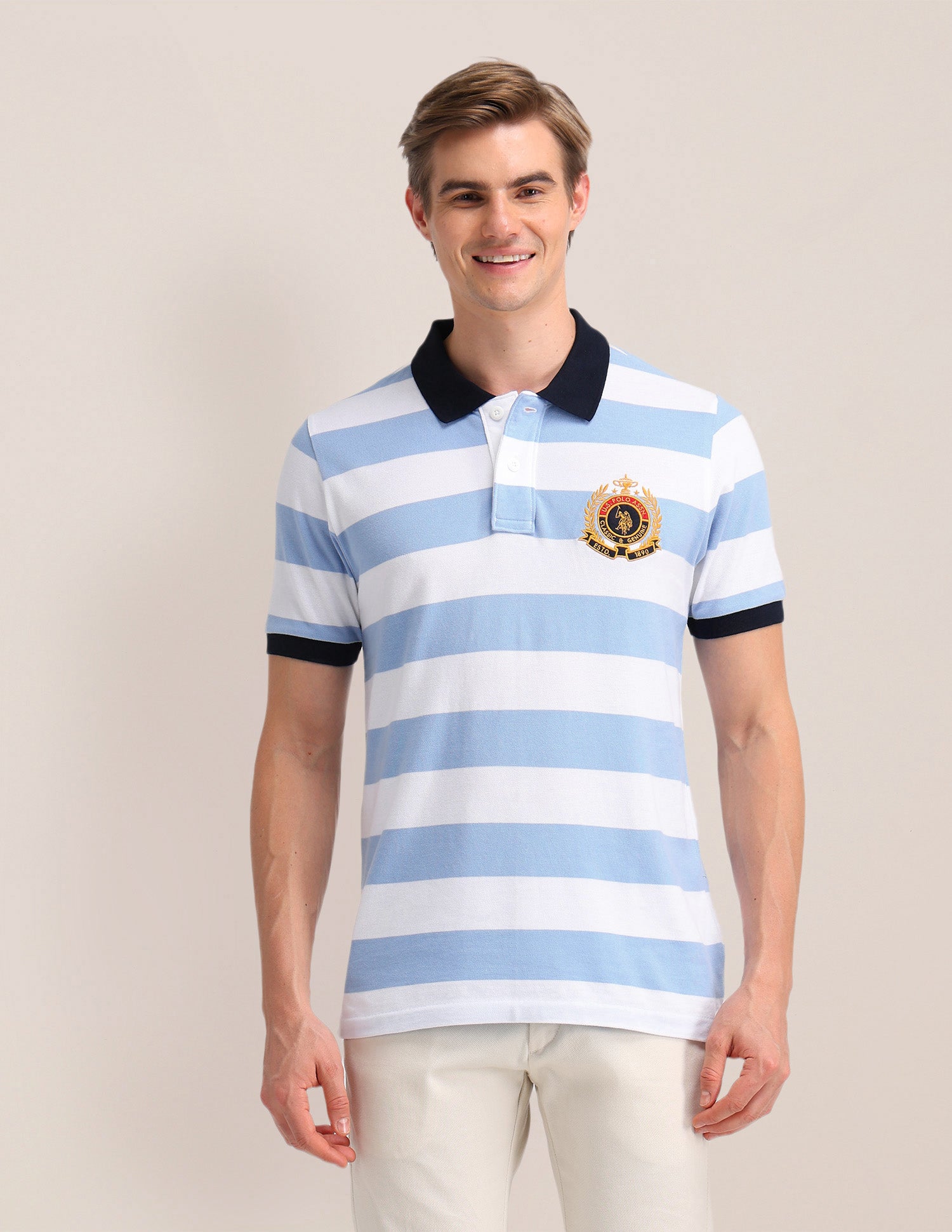 Horizontal Striped Slim Fit Polo Shirt Light Blue - U.S. POLO ASSN. | Large